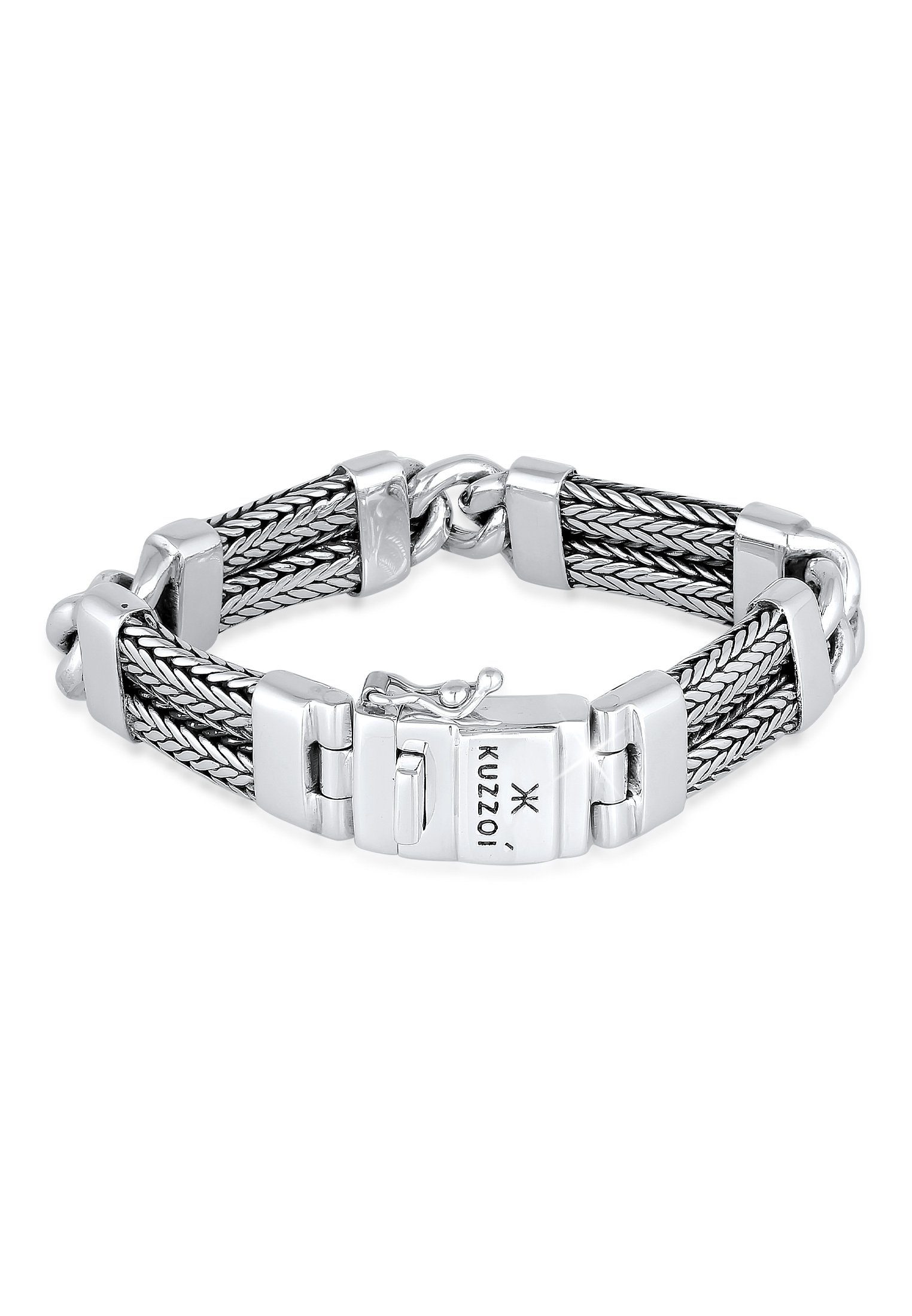 Kuzzoi Gliederarmband Modern Herren Silber Panzer Armband 925