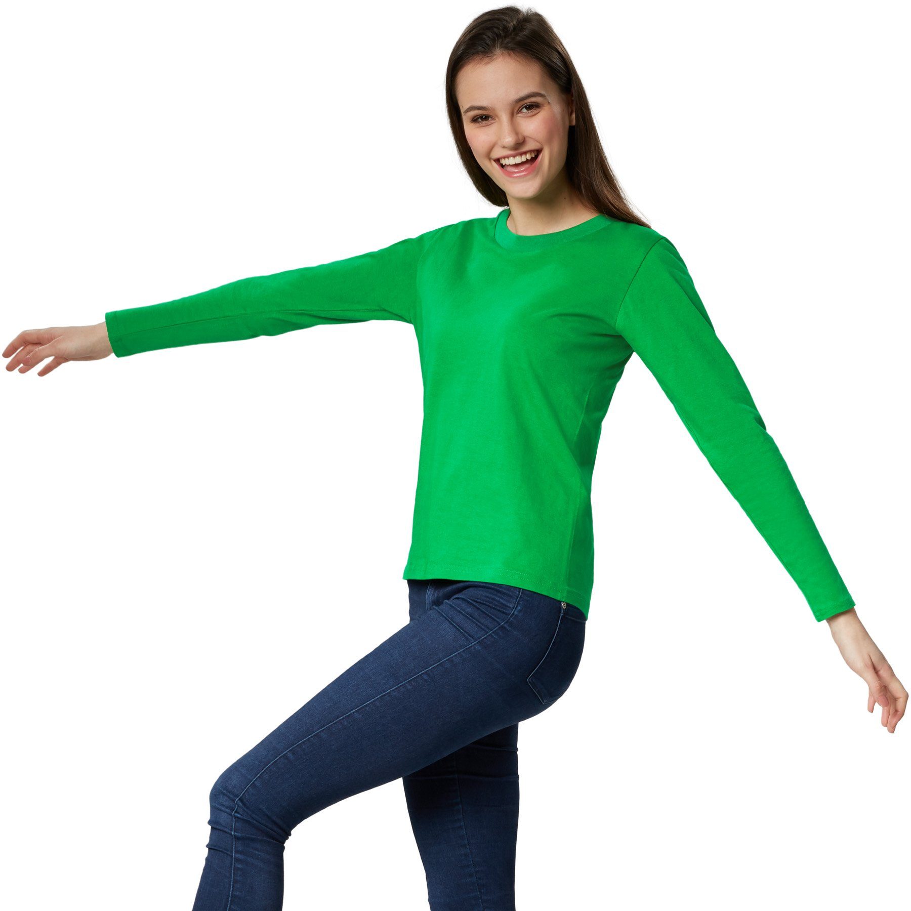 dressforfun Langarmshirt Langarmtop, Für viele Outfits & Auftritte, Rundhals mit (Ärmelshirt, Konfektionsgröße M in grün) Einfarbiges Langarm-Shirt für Frauen, Fester Stoff, hoher Tragekomfort