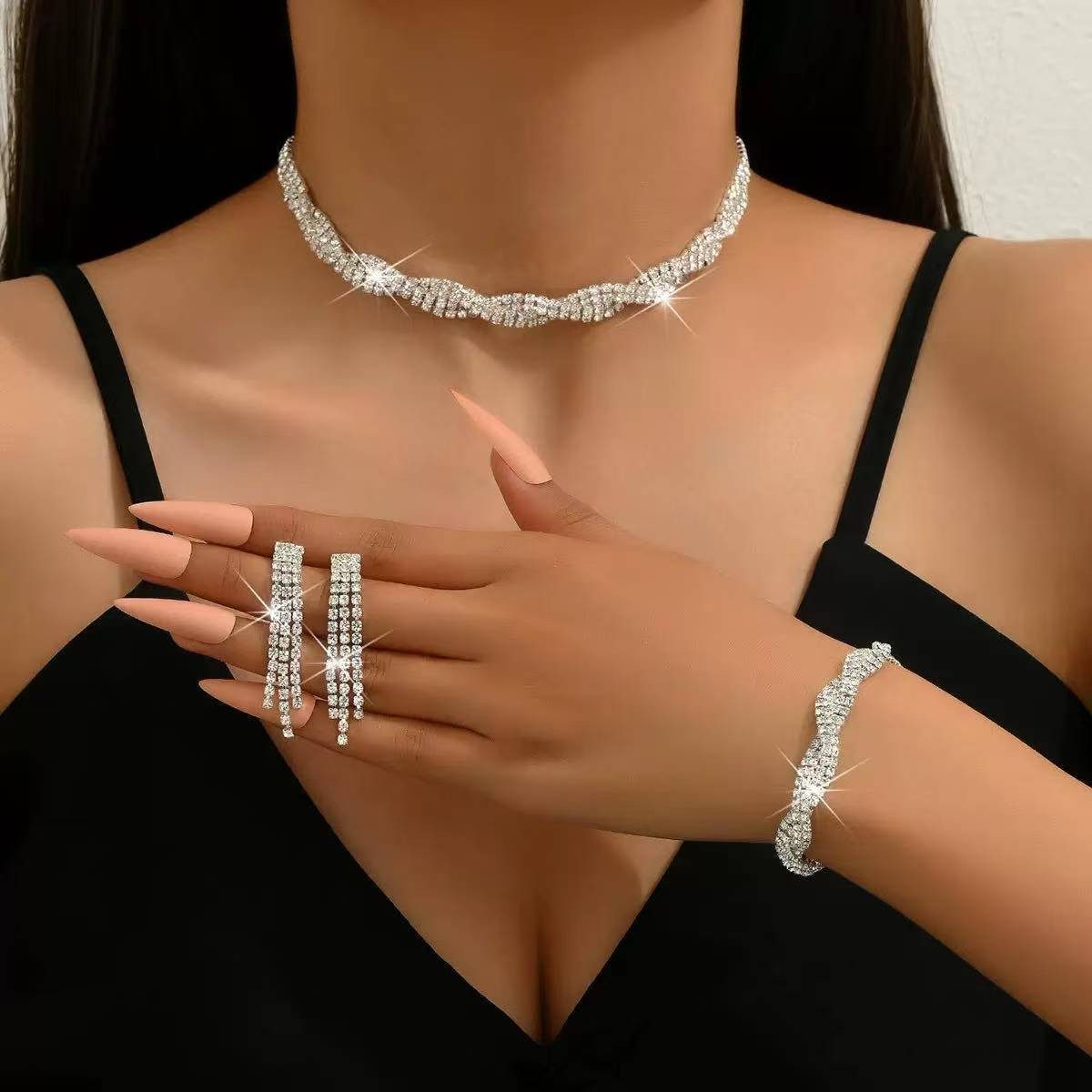 Bextsrack Schmuckset Damen Schmuckset 3-teilig, Braut Strass Schmuckset, (3 günstig online kaufen