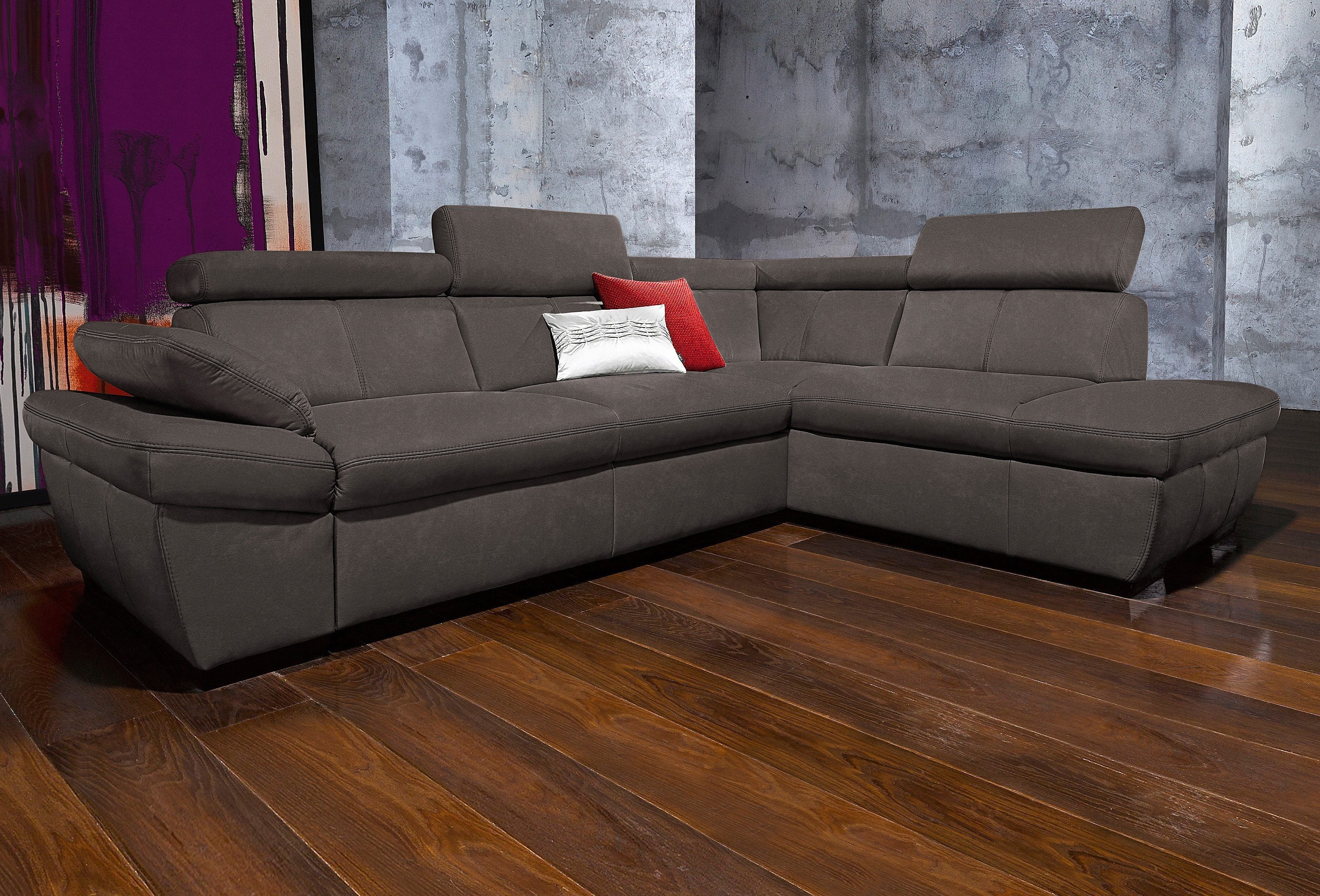 exxpo - sofa fashion Ecksofa Salerno, Funktionssofa, hoher Sitzkomfort, Breite 268cm, L-Form, inkl. Kopf- und Armteilverstellung, wahlweise mit Bettfunktion