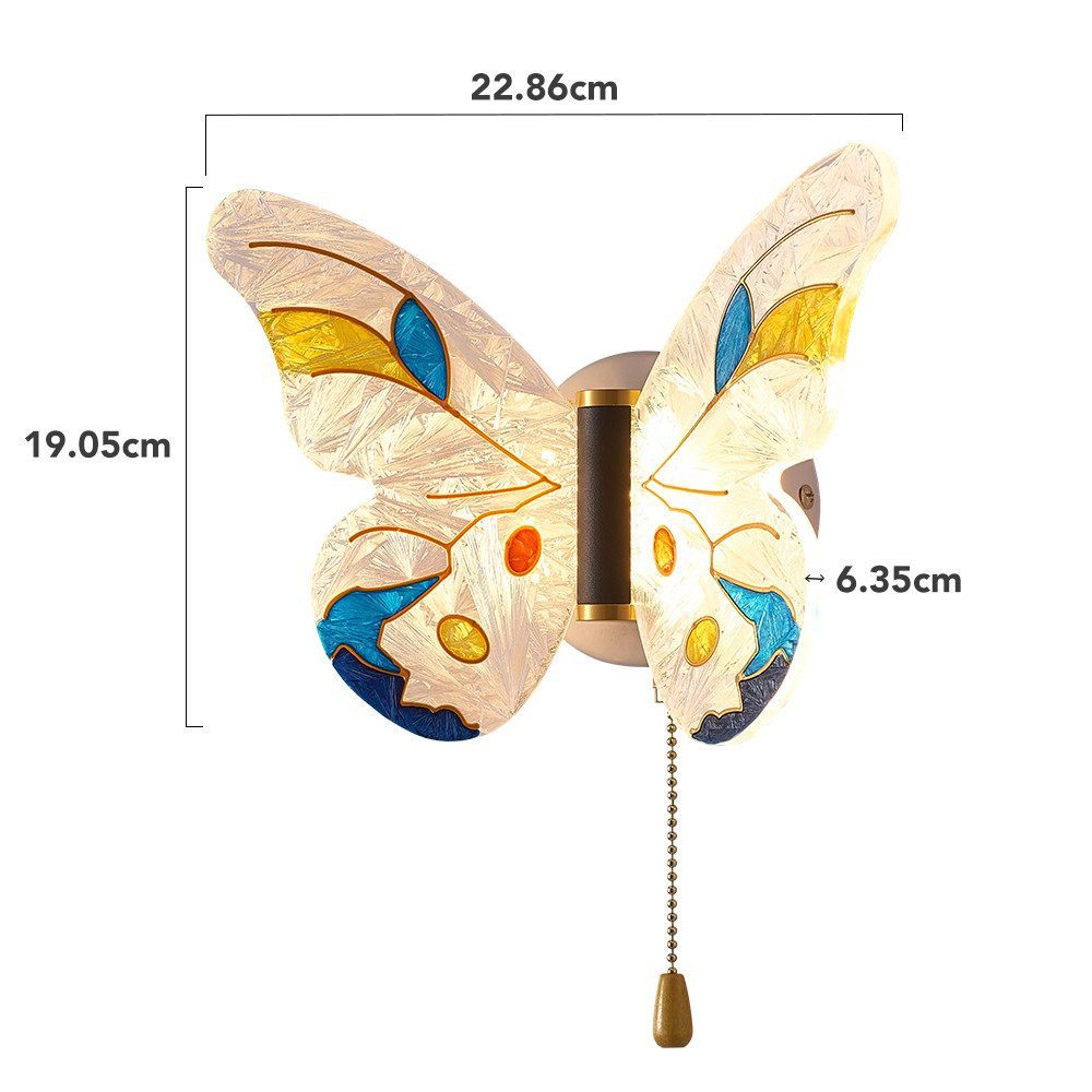POPOLIC LED Wandleuchte LED-Wandleuchten Dimmbar 3 Farbtem Schmetterlings Wandlampe 8W, Mit Zugschalter, LED fest integriert, Acryl Wandlampe für Schlafzimmer,Kinderzimmer,Treppen,Flur