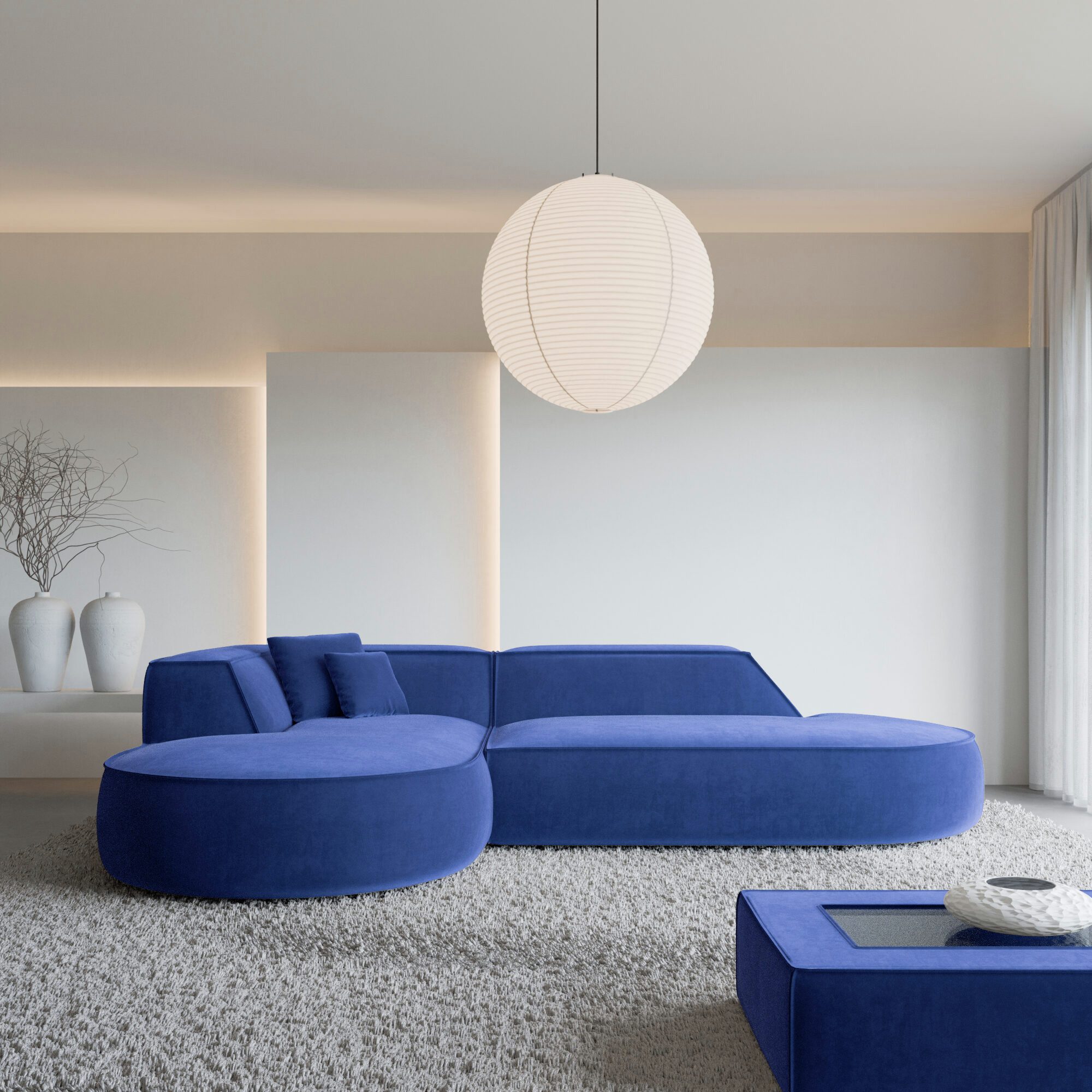 Sofa Dreams Ecksofa Monterola L Form Lounge Designer Sofa, mit Samtstoff Bezug in Dunkelblau, Ausrichtung Ecke links