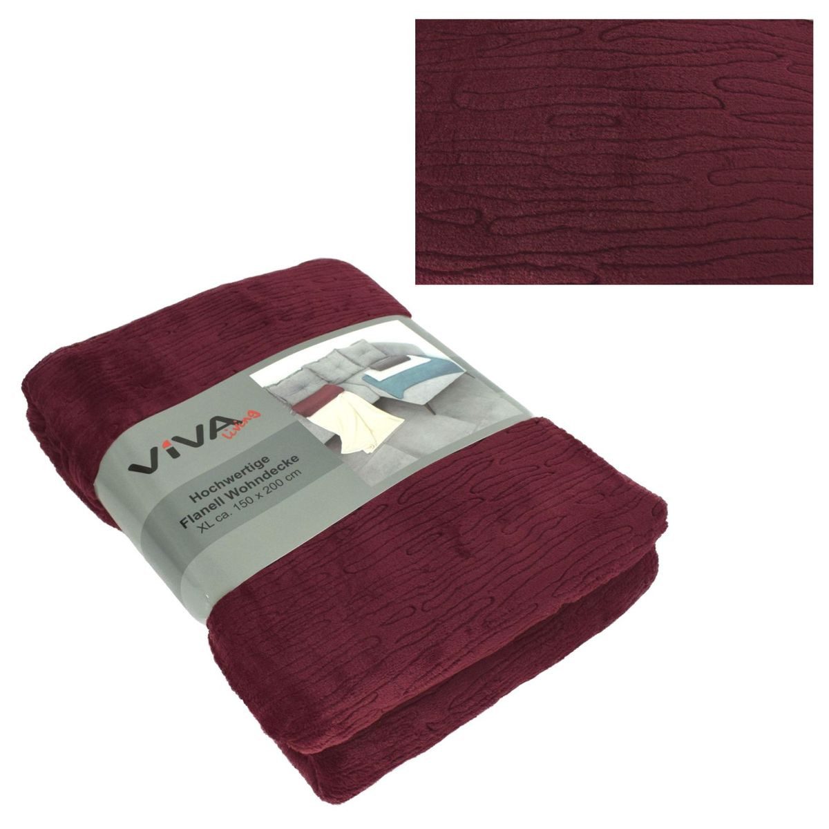 Wohndecke Kuscheldecke Flanell XL ca. 150x200cm 3D Prägung 5 Farben Wohndecke, VIVA, extra weich