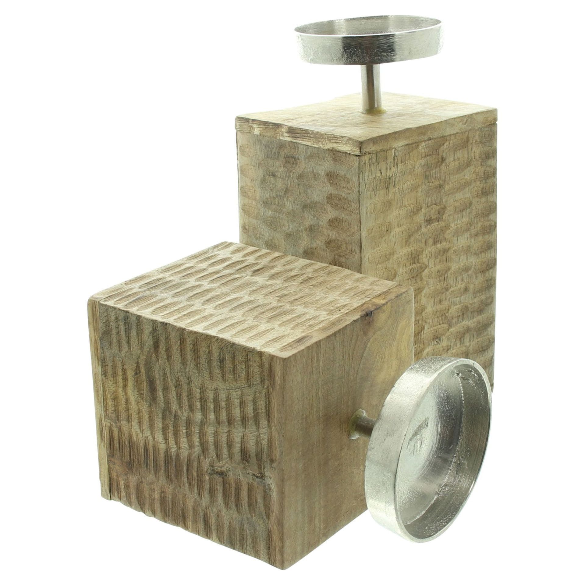 Dekoleidenschaft Kerzenständer "Holzblock" Mango Holz für Stumpenkerzen, Kerzenhalter, Kerzensäule (2 St., im Set), Holzsäule 14 + 19 cm hoch