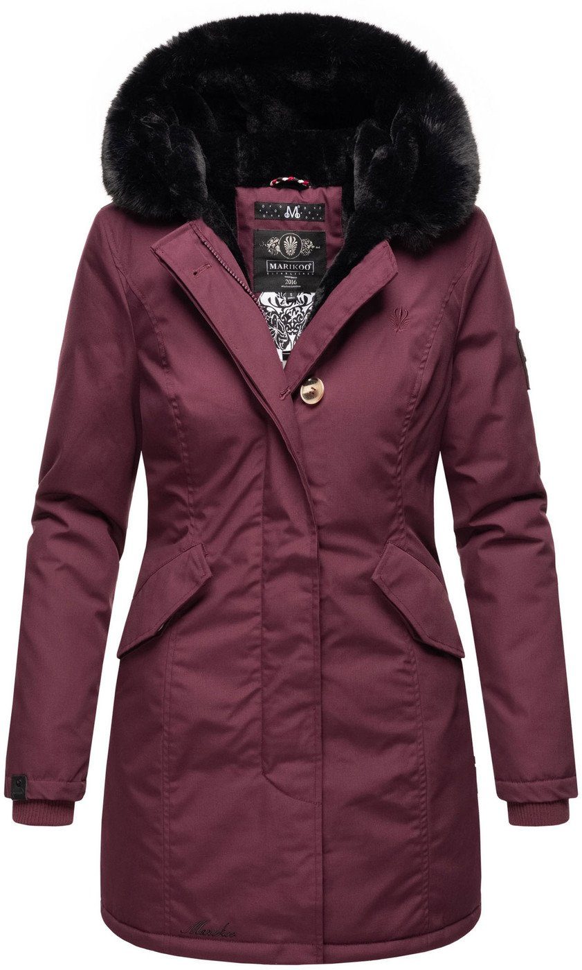 Marikoo Winterjacke Karambaa warmer Parka mit kuschlig weichem Kunstfellkragen weinrot