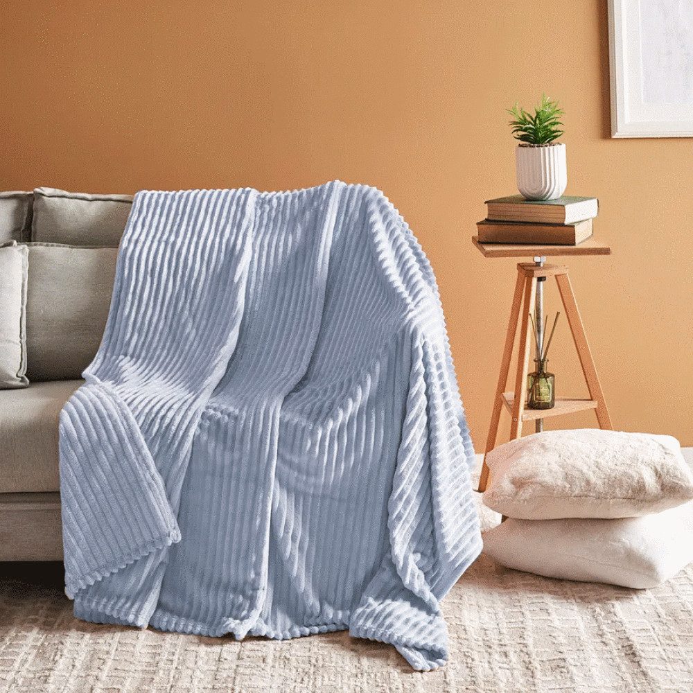 Karaca Tagesdecke Karaca Ruby Stripe Wellsoft Doppel Decke Tagesdecke Blau