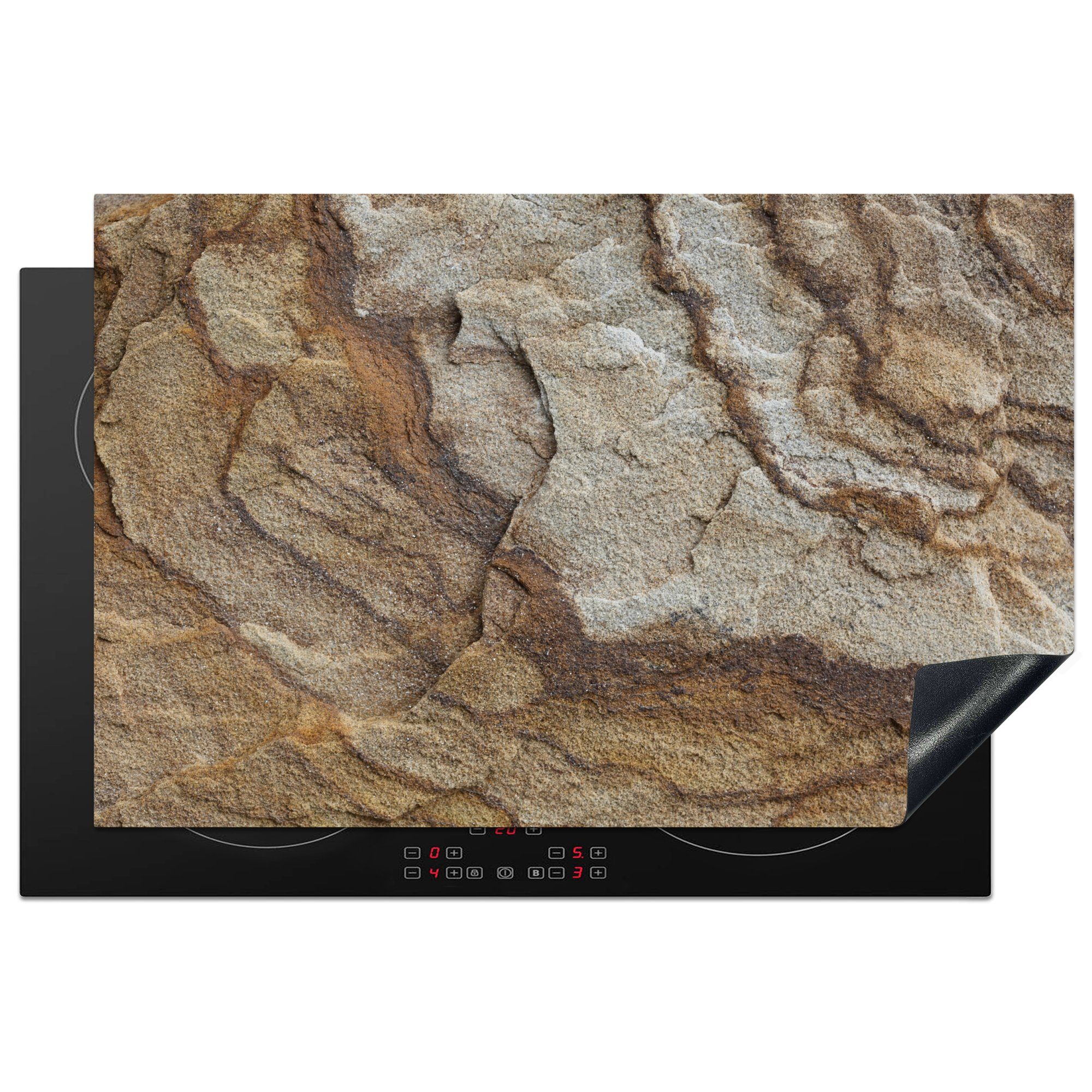 Sandstein, tlg), Induktionskochfeld cm, (1 für Ceranfeldabdeckung MuchoWow küche, 81x52 in Steinstruktur die einem Vinyl, Schutz Herdblende-/Abdeckplatte