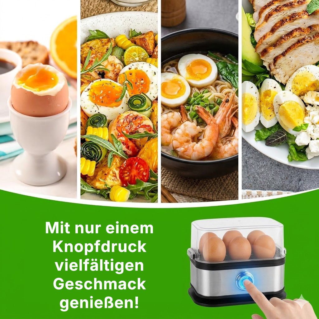 Forrlite Eierkocher für 6 Eier, Dampfgarer, für Frühstückseier von weich bis hart, Anzahl Eier: 6 St., 200 W, BPA-frei, mit Überhitzungsschutz, spülmaschinengeeignet