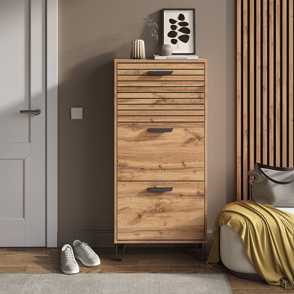 Vicco Schuhkipper Amber, Eiche Wotan, 62 x 130 cm mit 3 Fächern günstig online kaufen
