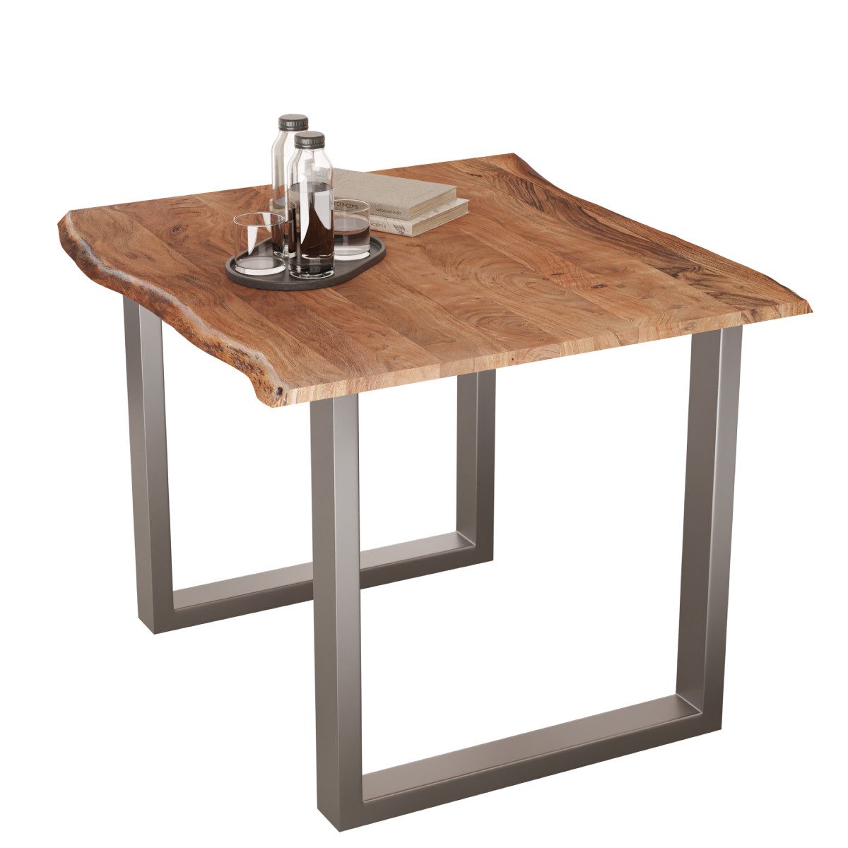 Liadomo Baumkantentisch Hugo, Baumkantentisch, Esstisch, Massivholztisch, Esszimmertisch, mit Esstischplatte aus Akazie und Metallgestell in U-Form