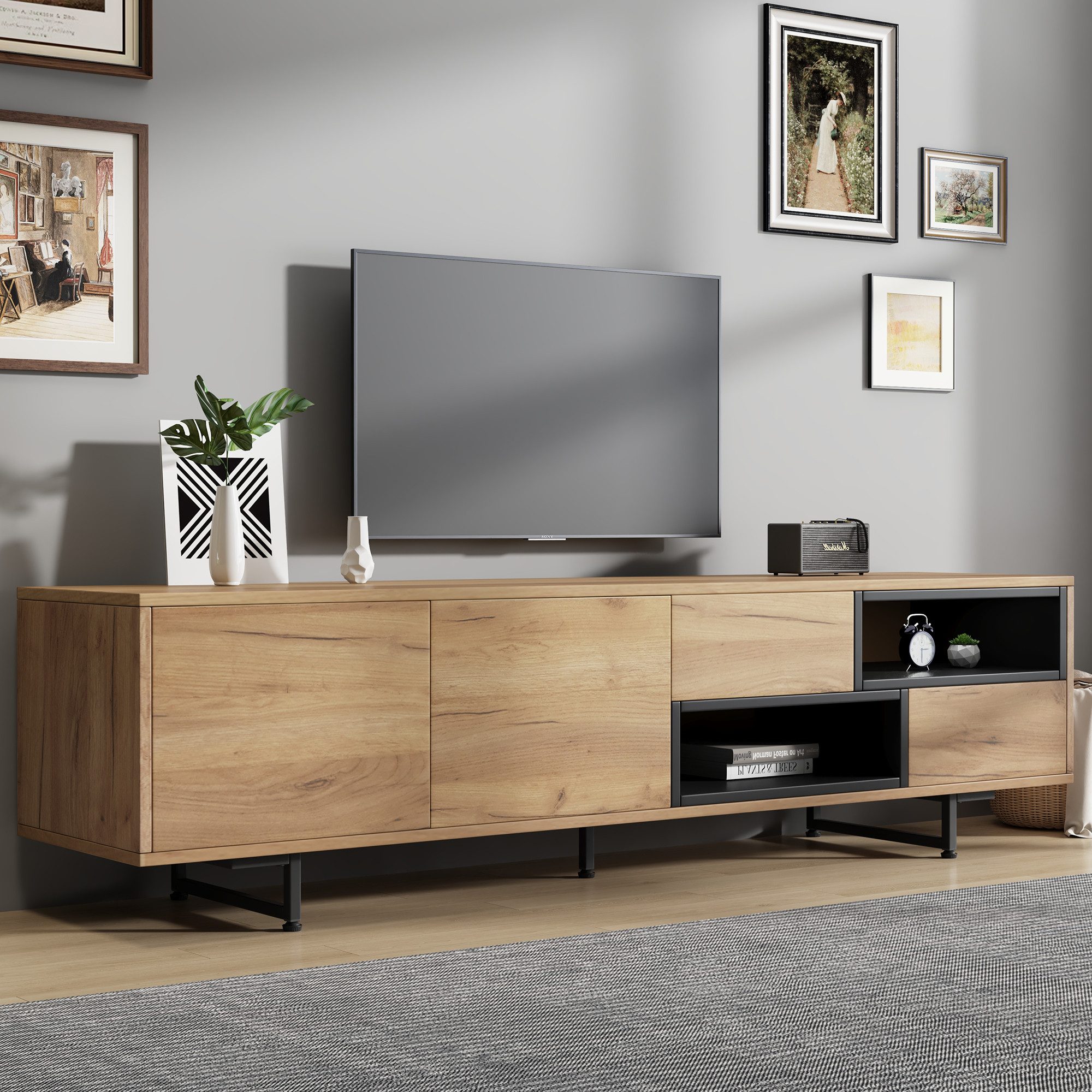 TV-Schrank Modernes Lowboard, TV-Schrank aus holzfarbener Spanplatte