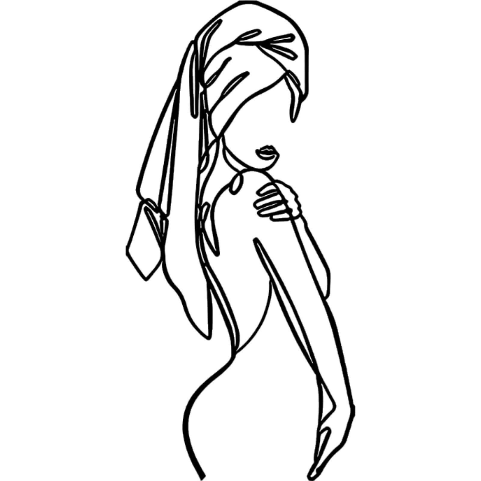 Jumpeak Wanddekoobjekt Weiblicher Linienzeichnung Metall-Kunstwanddekoration,Linienkunst, Hergestellt aus Metall,Schwarz, Weiß, Gold, Silber