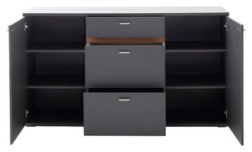 MCA furniture Sideboard MARSALLA, Royal Grau Dekor, Balkeneiche massiv, mit LED-Frontbeleuchtung, 2 Türen, 3 Schubladen, B 160 x H 89 x T 44 cm