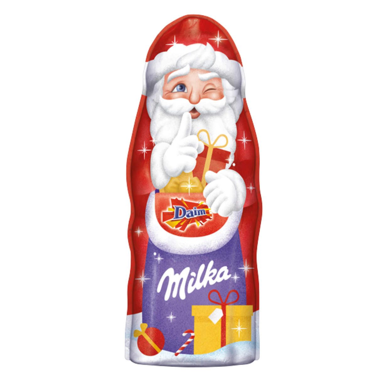 MILKA Schokolade, Milka Weihnachtsmann Daim Kombination Alpenmilch Schokolade 45g