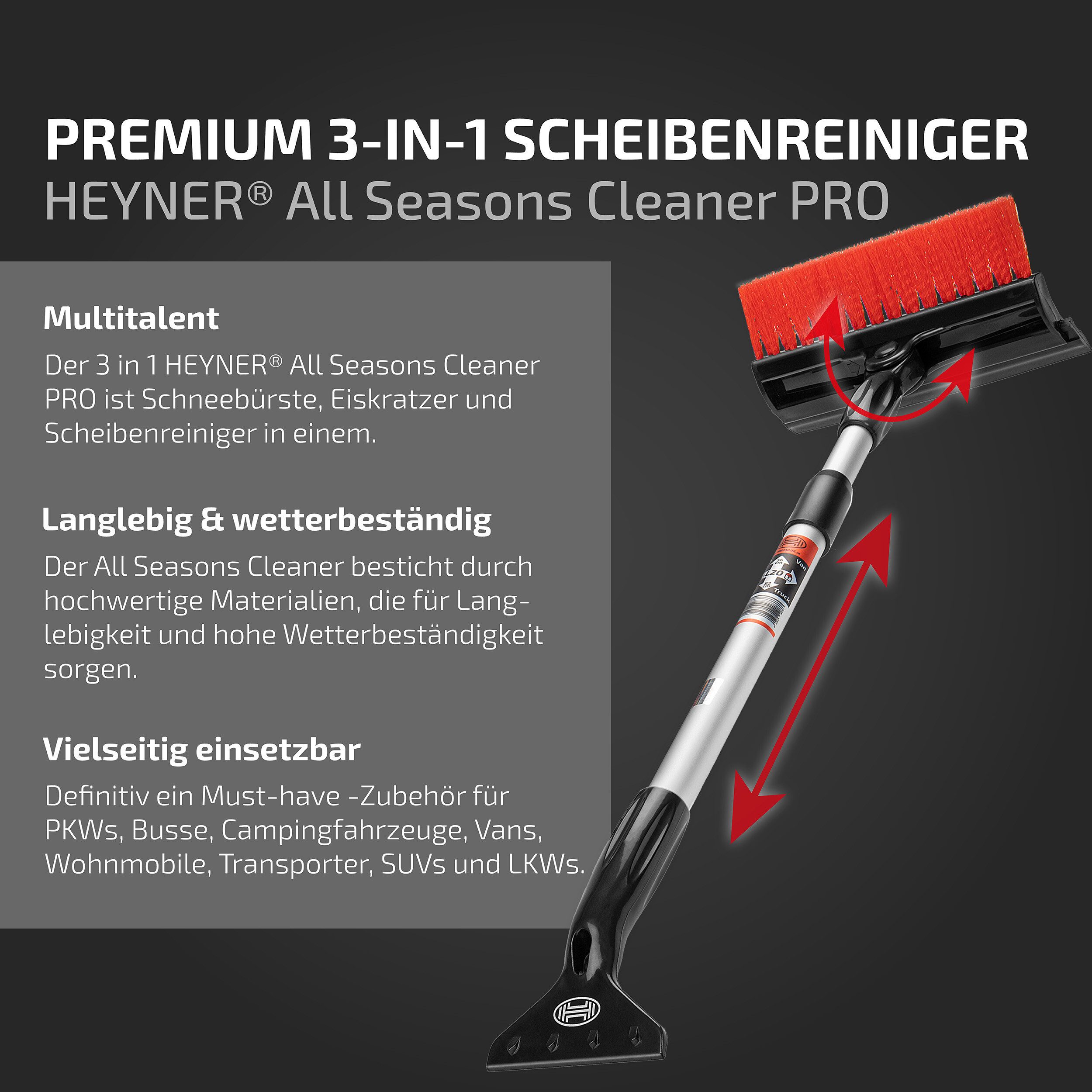 HEYNER Autowaschbürste Scheibenreiniger Schneebesen Eiskratzer 4in1 faltbar Aluminium 56-82cm, (1-tlg) – Bild 2 von 5