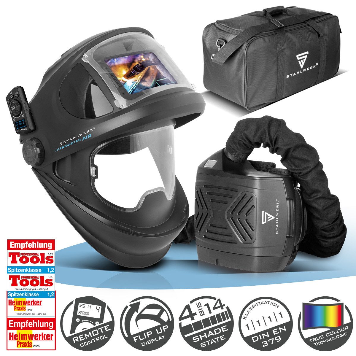 STAHLWERK Schweißhelm Automatik-Schweißhelm mit Frischluftzufuhr, True-Colour-Farbwiedergabe