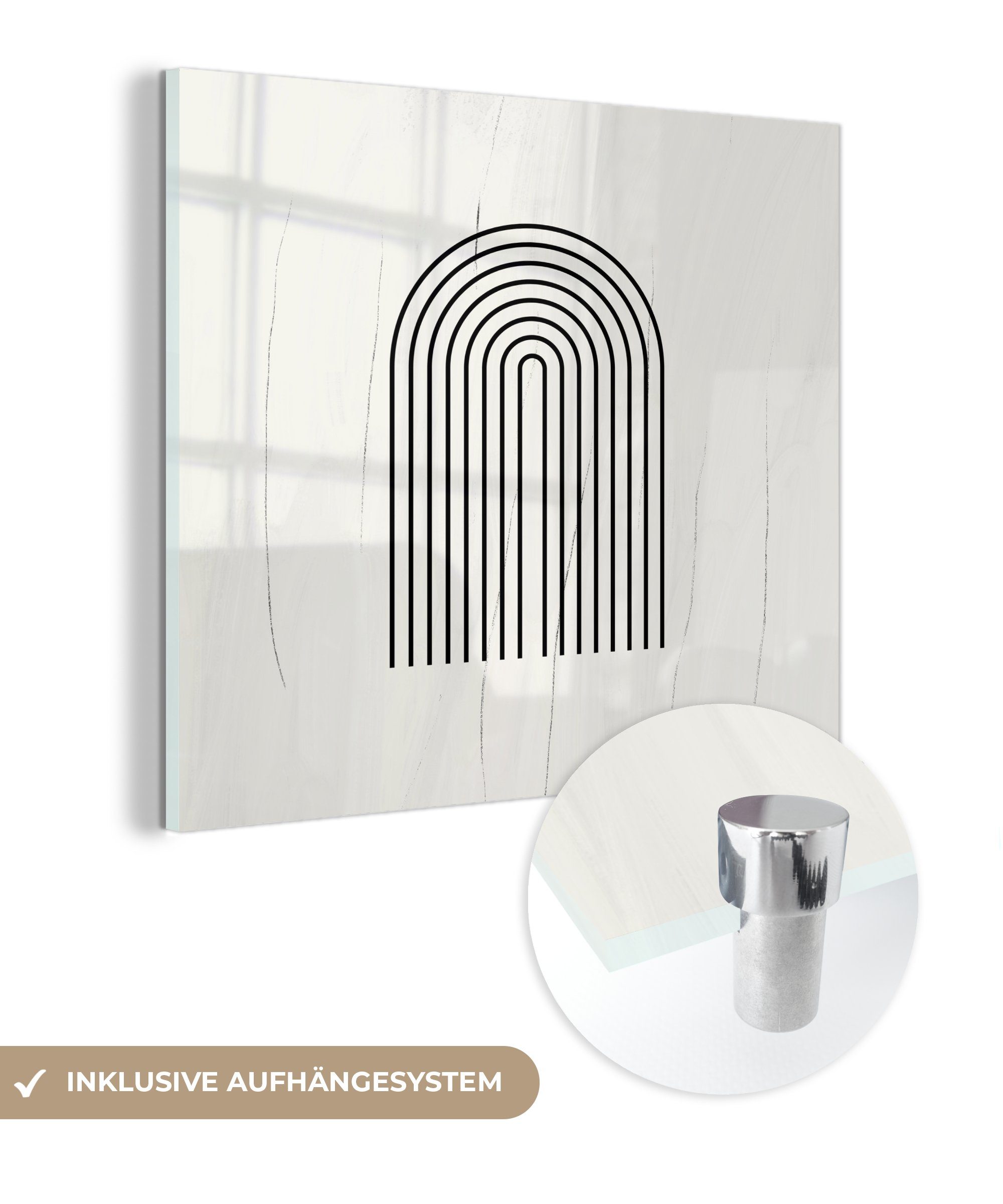 MuchoWow Acrylglasbild Kunst - Bogen - Schwarz - Weiß, (1 St), Glasbilder - Bilder auf Glas Wandbild - Foto auf Glas - Wanddekoration