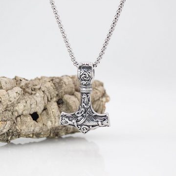 ELLAWIL Edelstahlketten-Set Halskette mit Thor's Hammer Anhänger Wikinger Amulett Thor Mjolnir (Kettenlänge 59 cm, Edelstahl), inklusive Geschenkschachtel