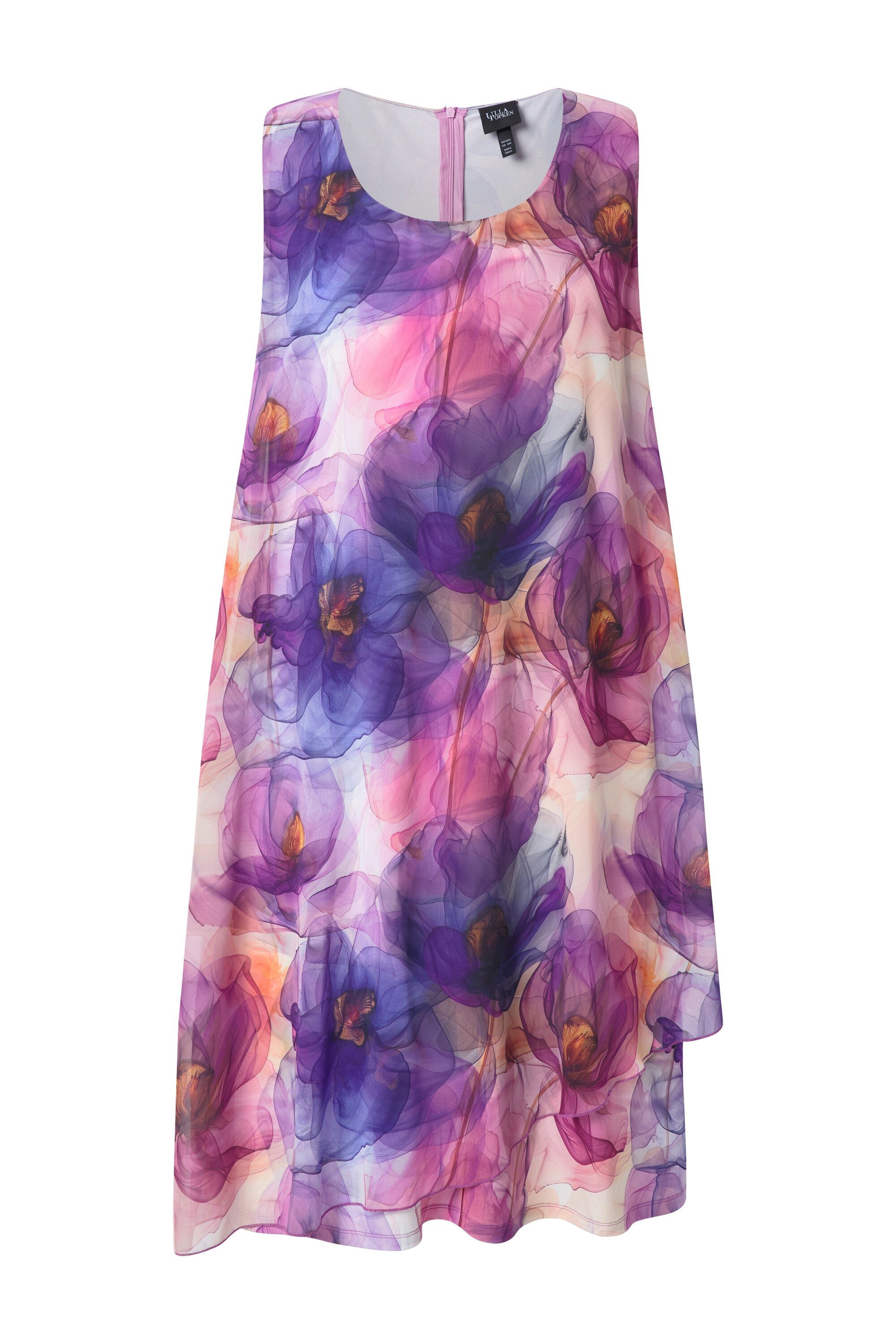 Ulla Popken Cocktailkleid Chiffonkleid Blüten A-Linie Rundhals ärmellos