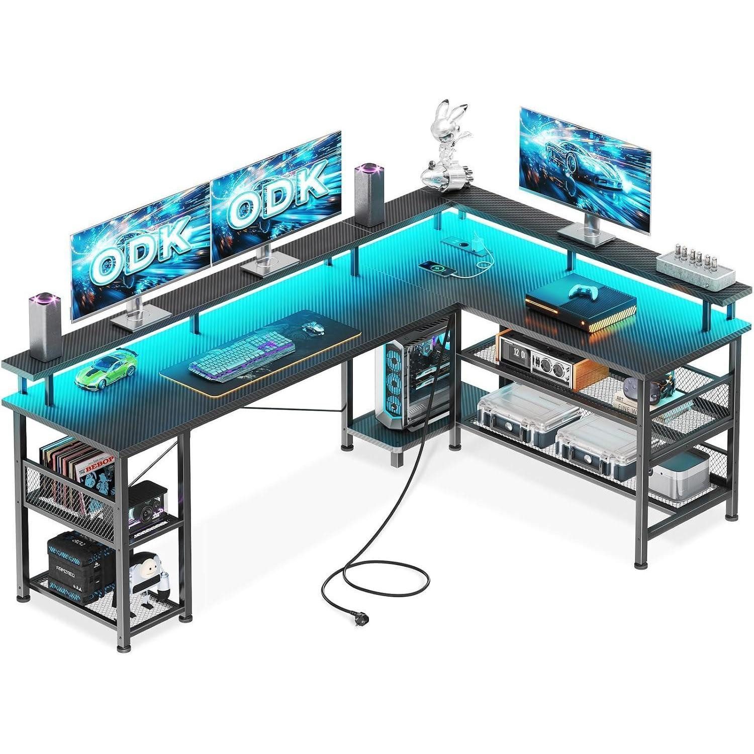 LuxusKollektion Gamingtisch Gaming Schreibtisch LED, Reversibel Eckschreibtisch mit Steckdosen