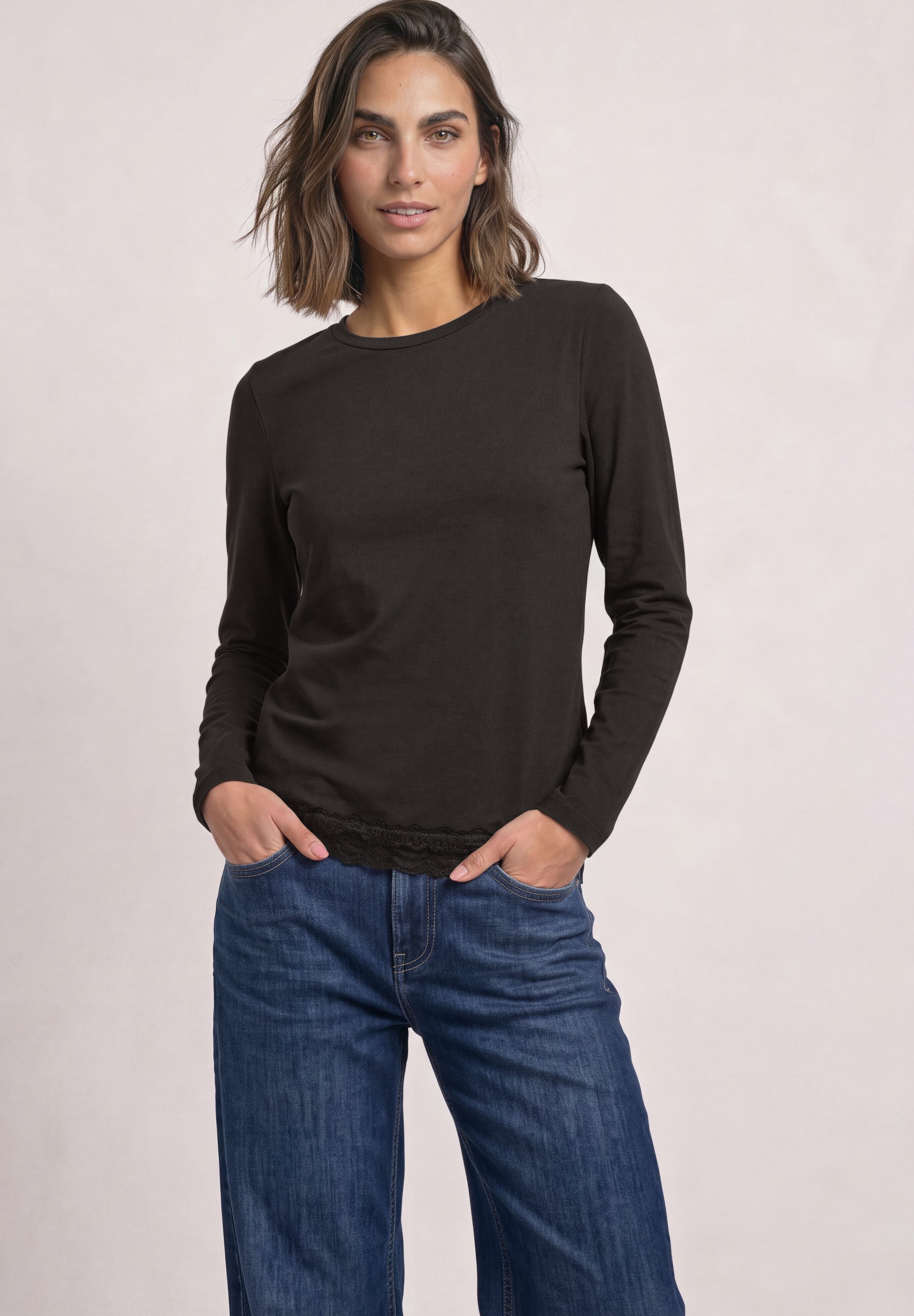 STREET ONE Langarmshirt mit Spitzendetails