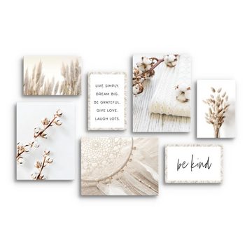 Novart Wandbild Wandbilder Set Boho Pampasgras - AUFHÄNGFERTIG - Beige Zitate 100x70, Boho