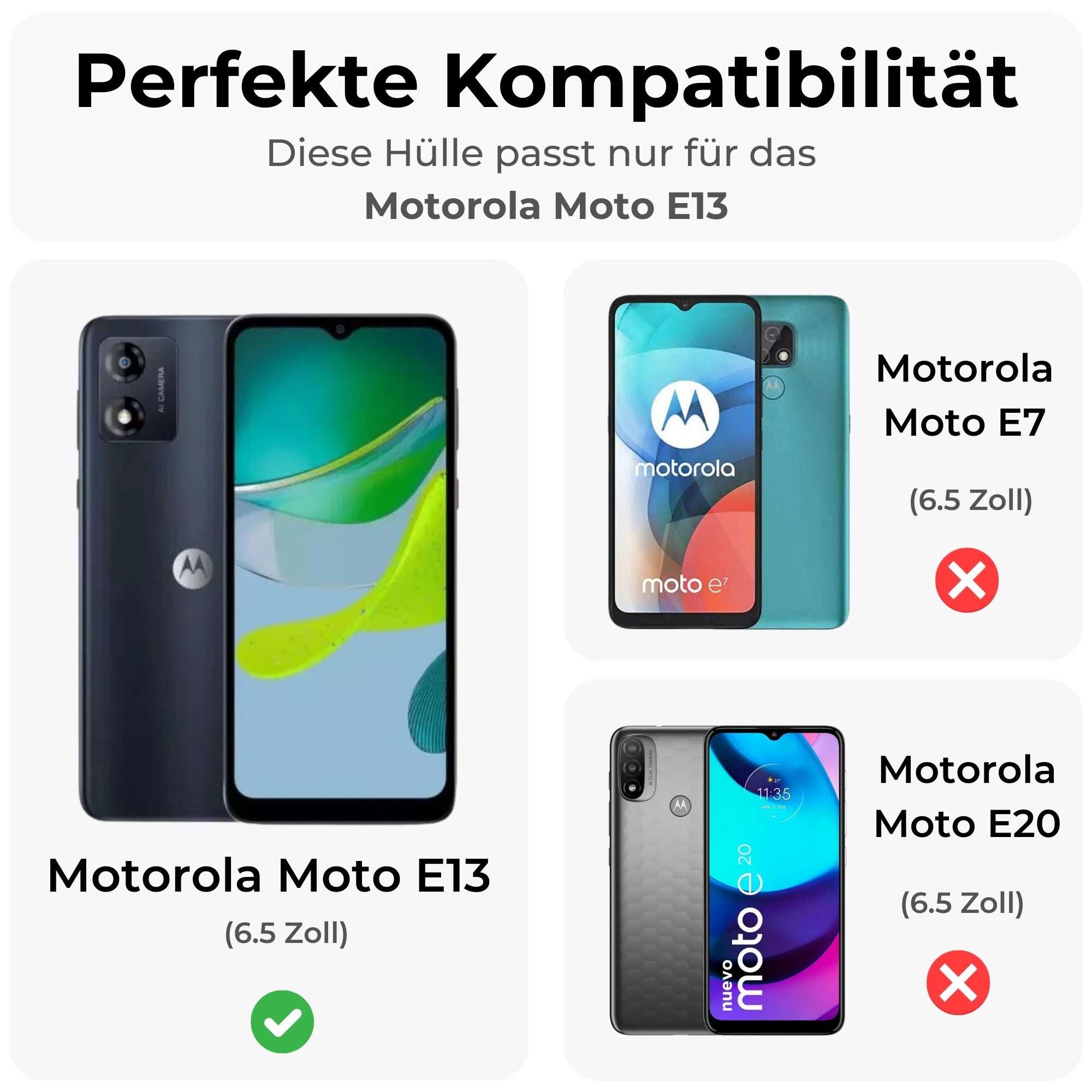 betterfon Handyhülle Handytasche für Motorola Moto E13 Klapphülle Klapphülle, Bookstyle-Hülle: Magnetverschluss 3 Kartenfächer & Standfunktion
