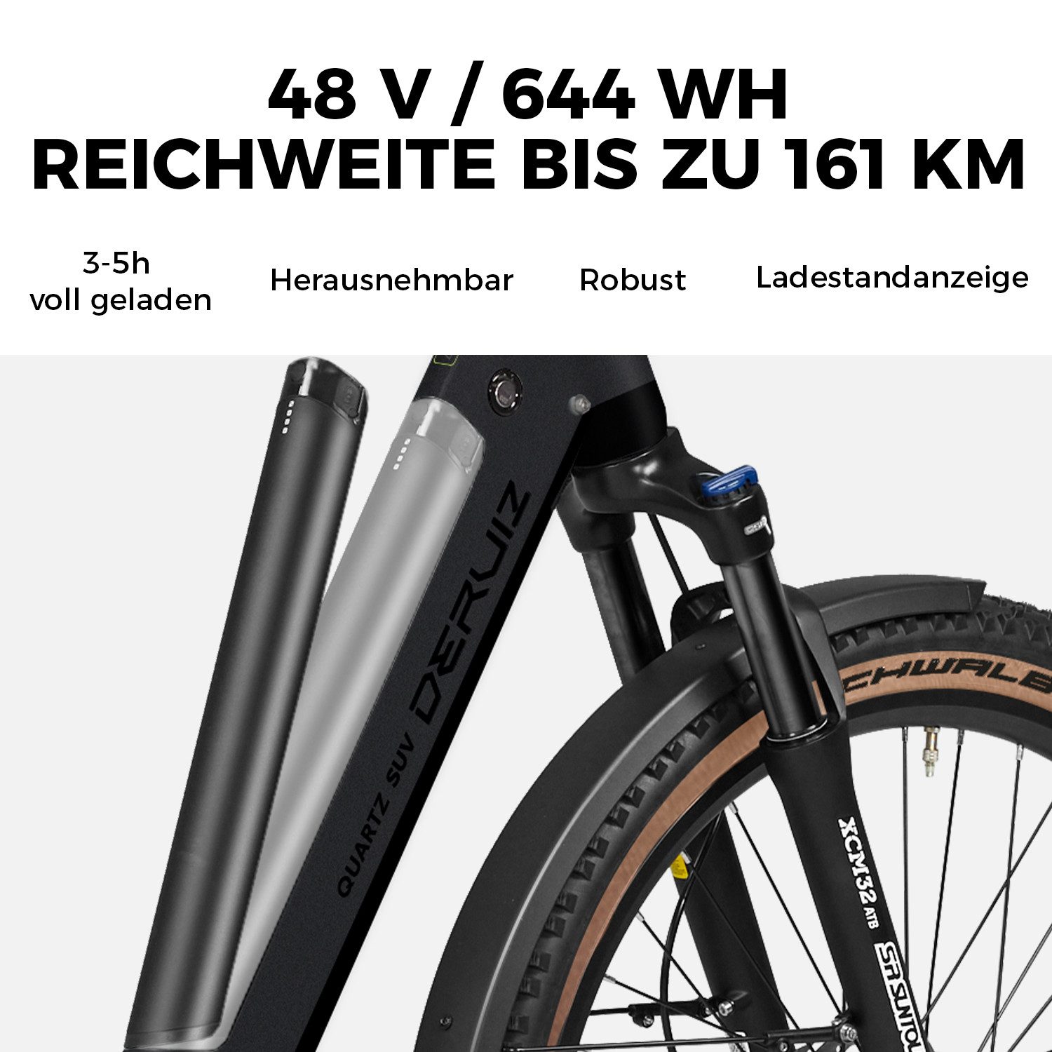 DERUIZ E-Bike Trekkingrad 28 Zoll, Quartz/SUV, 160 km, Drehmomentsensor, Bluetooth & APP, 8 Gang SHIMANO Acera RD-M360 SGS Schaltwerk, Kettenschaltung, Hinterradmotor, 644 Wh, Tiefeinsteiger-Rahmen, RH: 46 cm, Elektrofahrrad für Damen und Herren