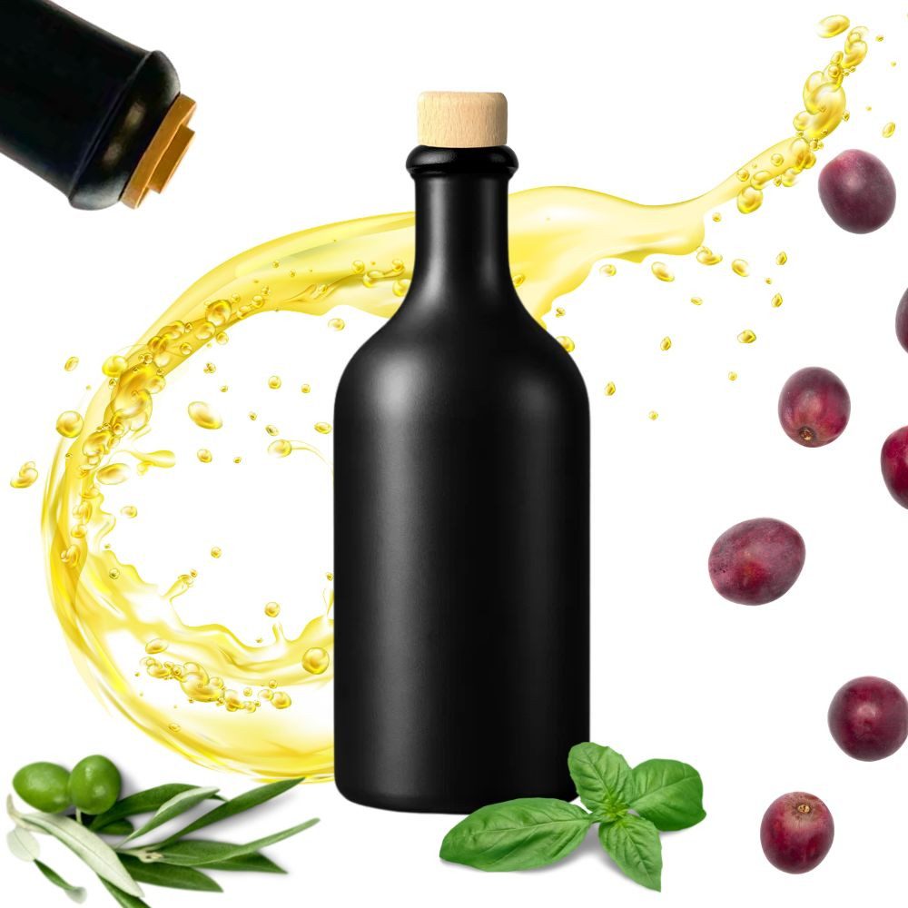mikken Ölspender Ölflasche Keramik 500 ml Steingut mit Ausgießer und Holzkappe