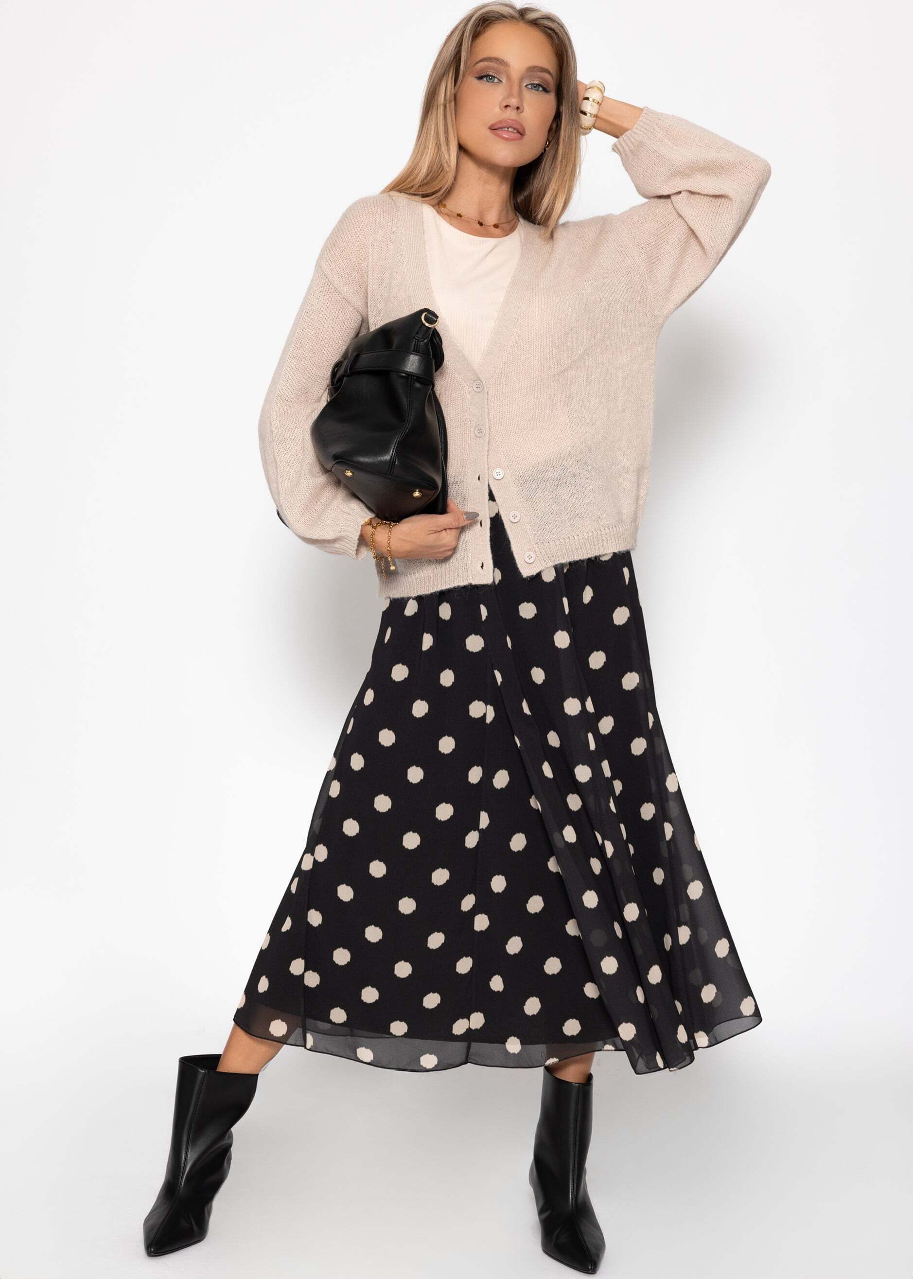 SASSYCLASSY Midirock Langer Chiffon Rock für Damen Maxi Rock mit fließendem Schnitt und Futter aus Viskose Jersey