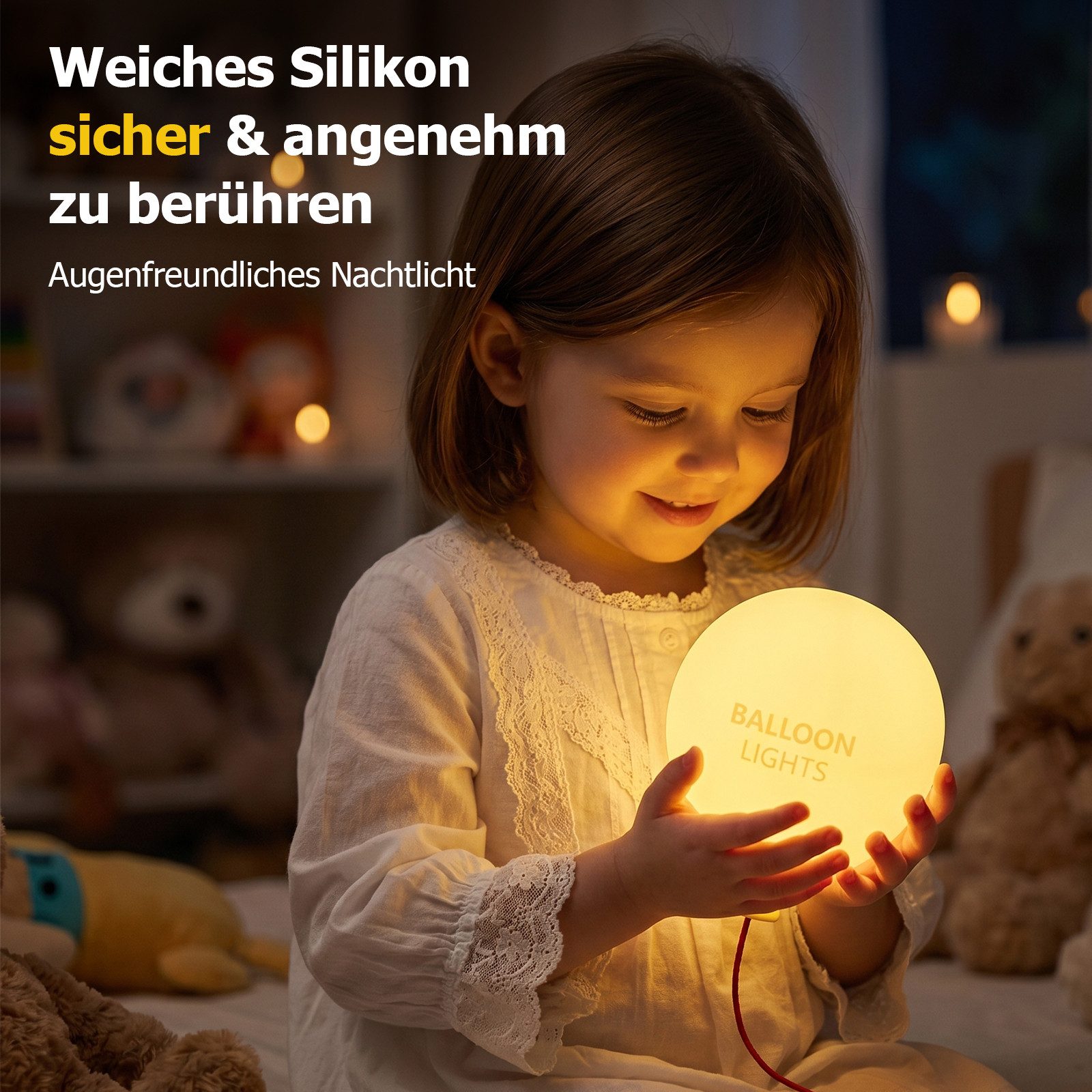 ANYSUN LED Nachtlicht Kinder Silikon Ballon Nachtlampe mit Zugschalter und 1200 mAh Akku, LED fest integriert, Warmweiß, dimmbar, selbstklebend für Kinderzimmer – Bild 4 von 5