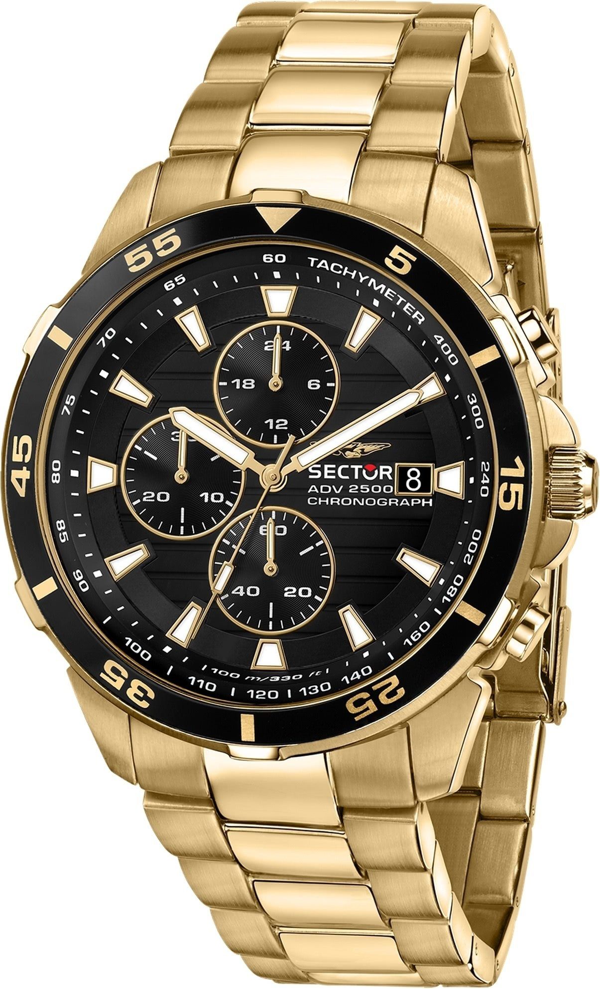 Sector Herren rund, Armbanduhr Fashion Chrono, Edelstahlarmband Herren Armbanduhr (45mm), Sector groß Chronograph gold,