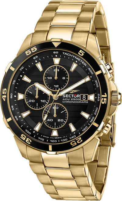 Sector Chronograph Sector Herren Armbanduhr Chrono, Herren Armbanduhr rund, groß (45mm), Edelstahlarmband gold, Fashion