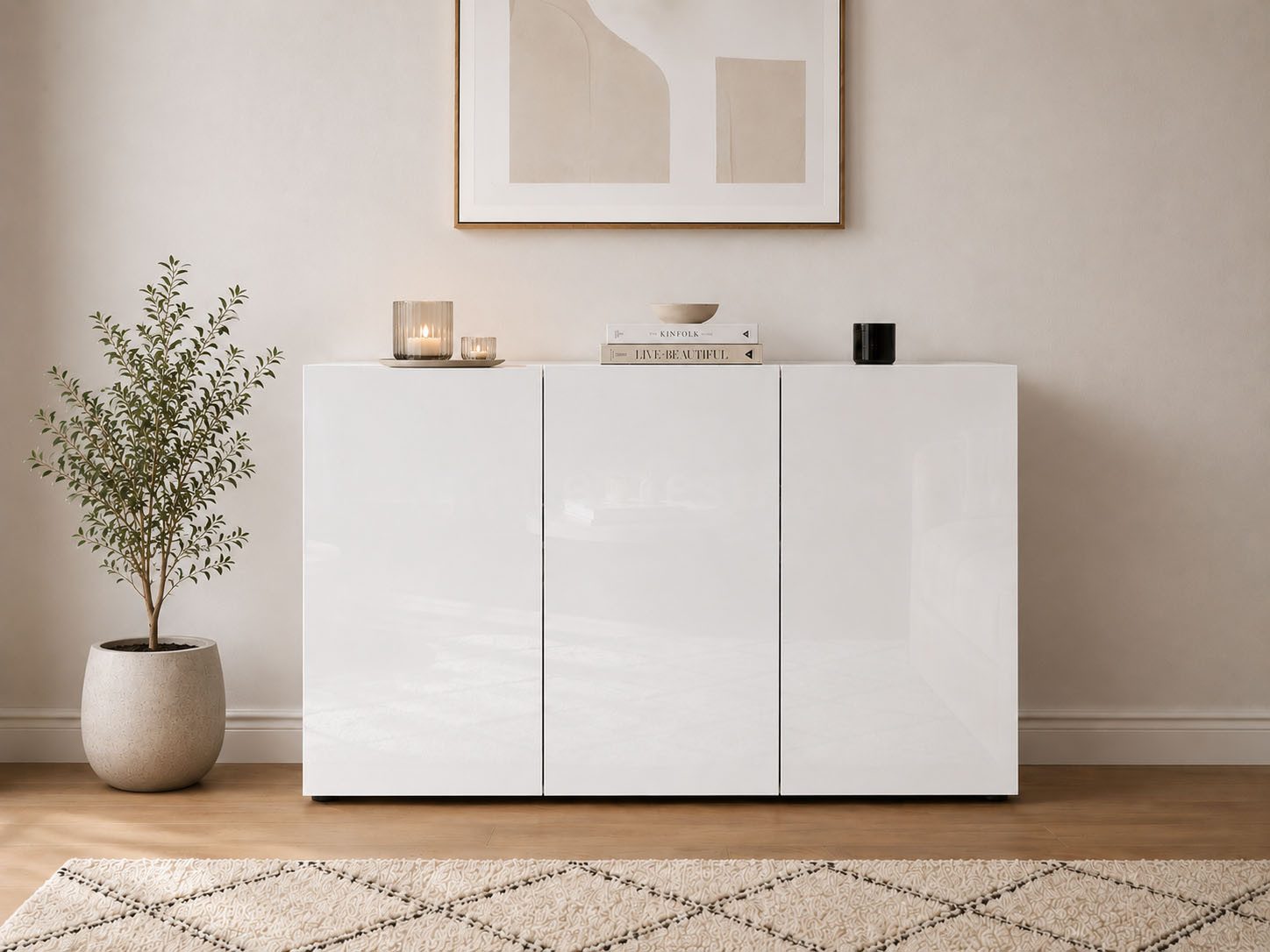 Home affaire Sideboard MISTER, Sideboard,Kommode, Anrichte, mit 4 geräumigen Fächern, Kommode, komplett Hochglanz lackiert, Breite 135cm