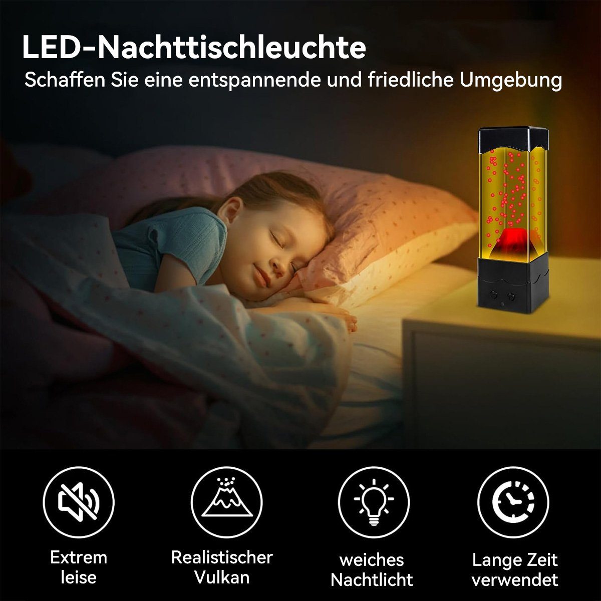 DOPWii LED Einfaches Kindergeschenk-Nachtlichter, ohne Nachtlicht Verkabelung Vulkan-Lava-Nachtlicht, Aufladen USB-betriebene