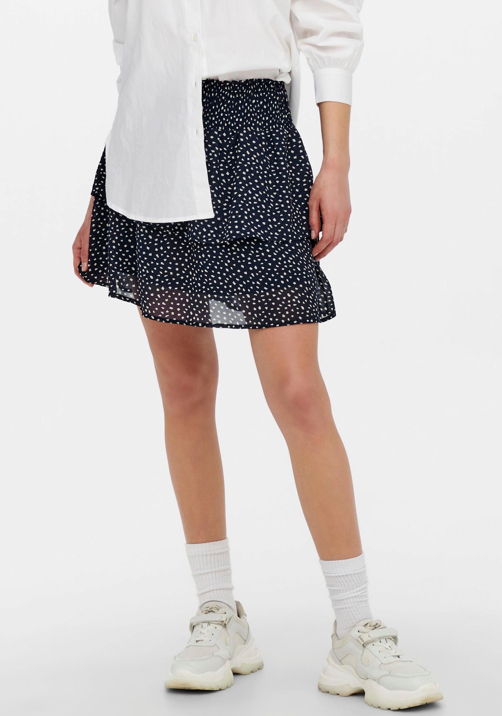 ONLY Minirock ONLANN STAR LAYERED SMOCK SKIRT Night Sky AOP:DOT W. MACADAMIA