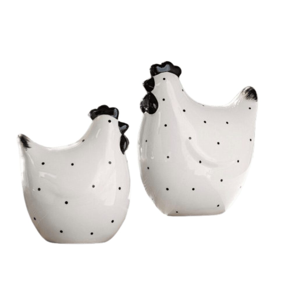 Home-trends24.de Dekofigur Huhn Punkte weiß schwarz Deko Figur Hühner 2er-Set Figuren (2 St). € 17,90, (€ 8,95 pro 1 Stk).