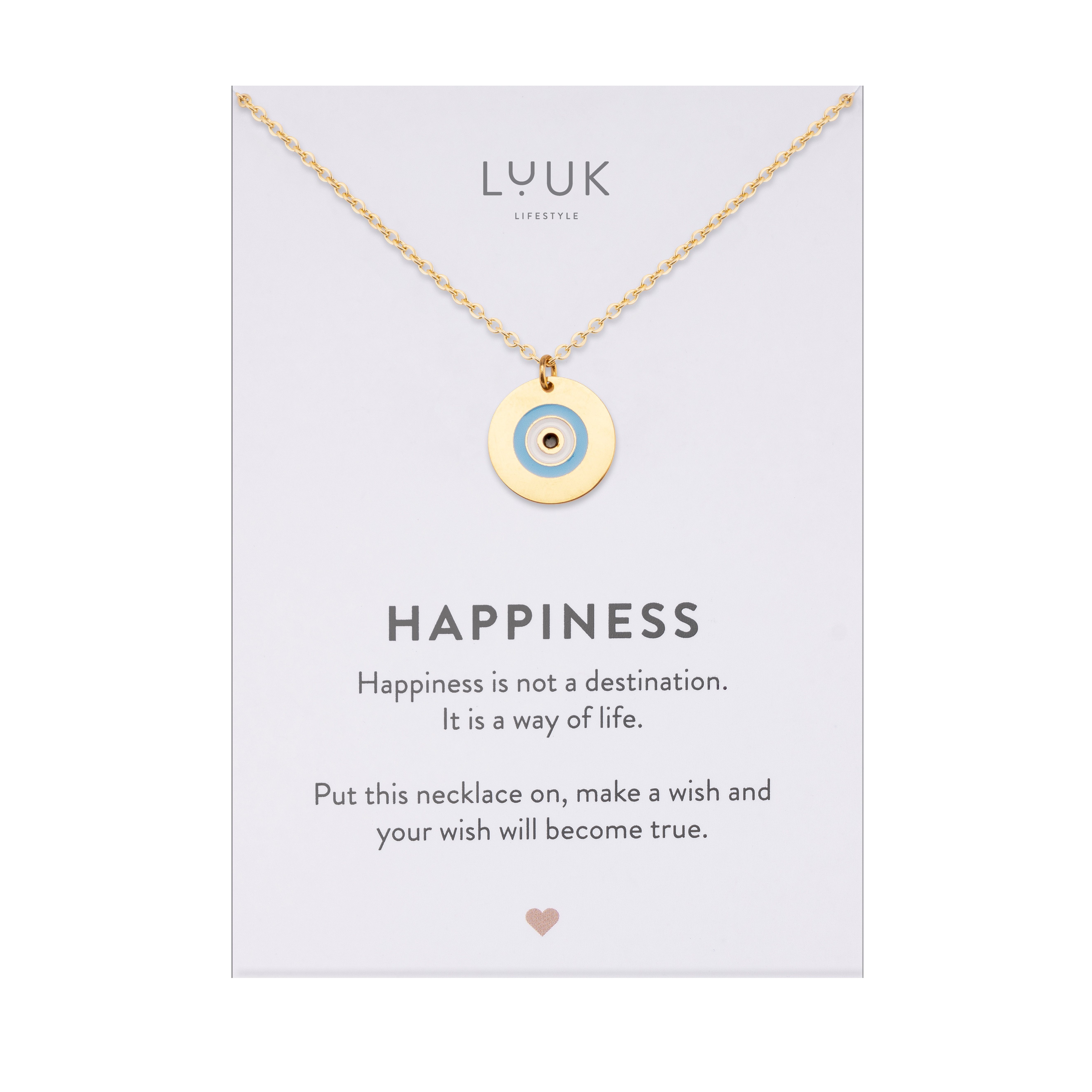 LUUK LIFESTYLE Kette mit Anhänger Evil eye, mit Happiness Spruchkarte, feminin und elegant