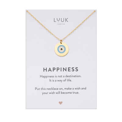 LUUK LIFESTYLE Kette mit Anhänger Evil eye, mit Happiness Spruchkarte, feminin und elegant