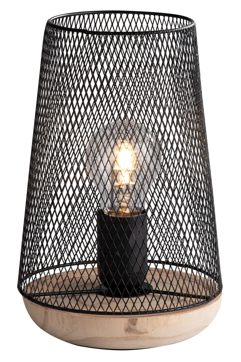 Metallschirm, LUCINA, ohne cm, Naturholz Tischleuchte Lampenboden 23 aus Brauner Leuchtmittel, mit schwarzem Höhe