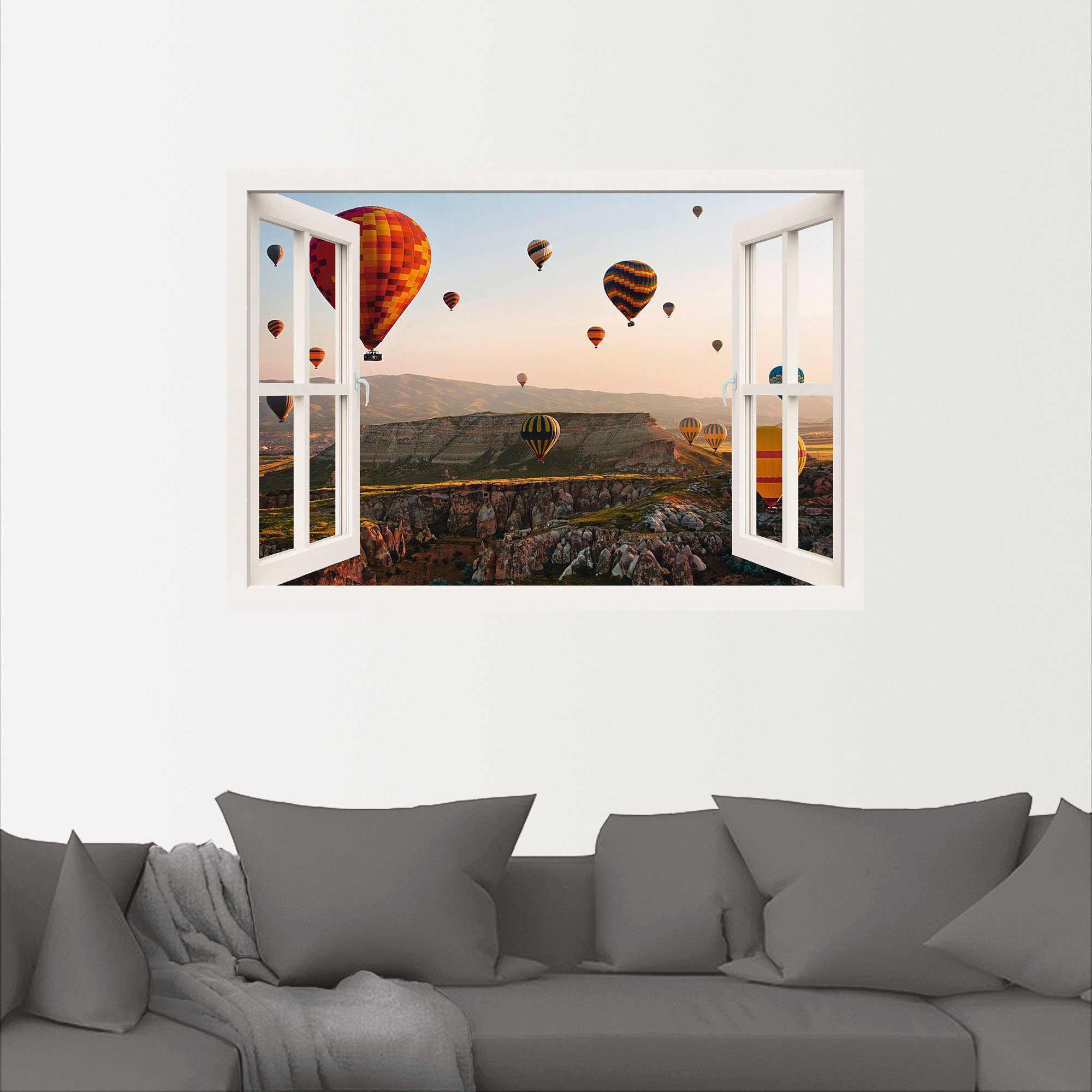 Artland (1 Fensterblick Ballonfahren Kappadokien in Wandbild versch. Poster Ballonfahrt, St), Wandaufkleber als Leinwandbild, Größen oder Alubild,