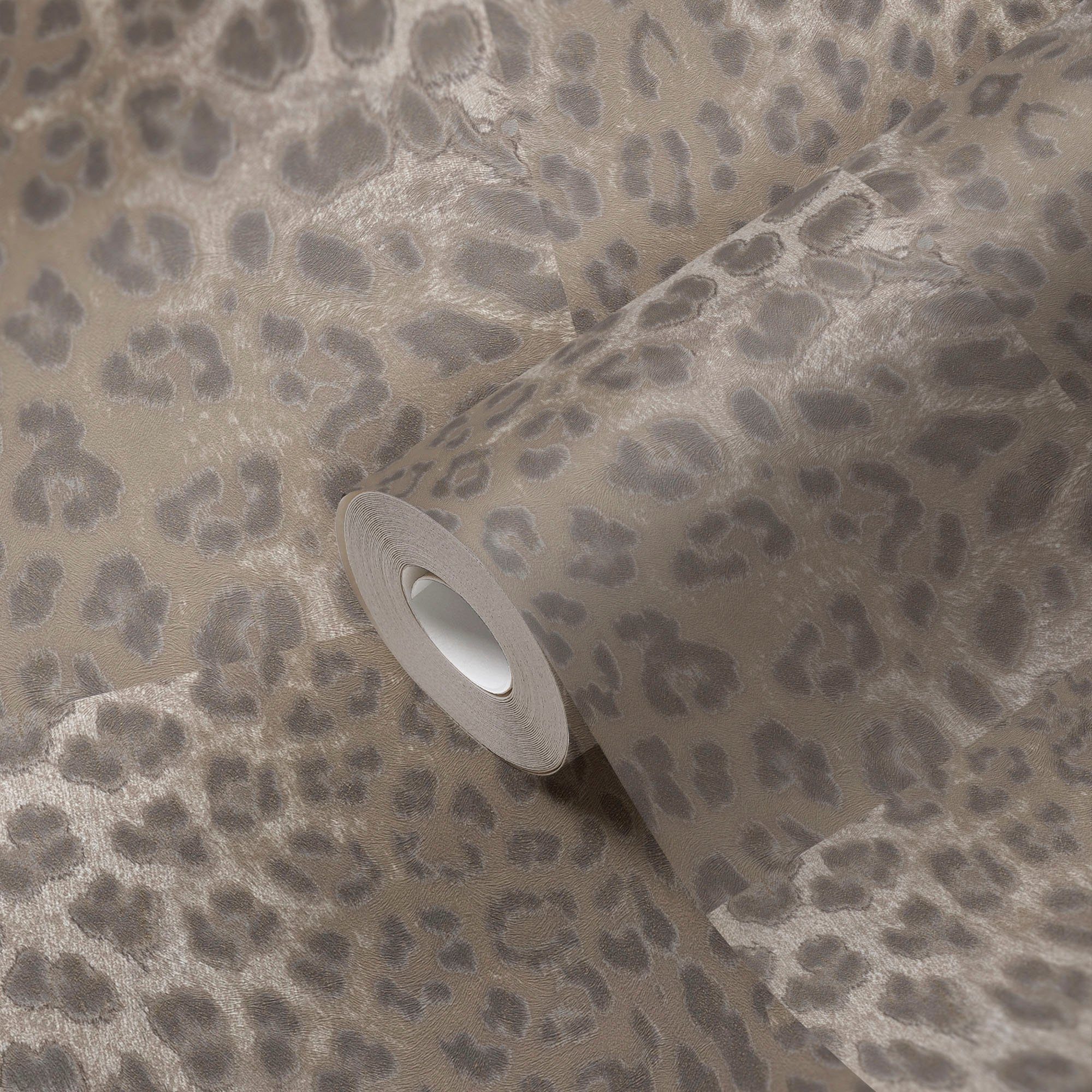 living walls Leopardenmuster Desert Tapete print, Vliestapete Fellimitat, grau/weiß/braun animal strukturiert, Lodge, gemustert