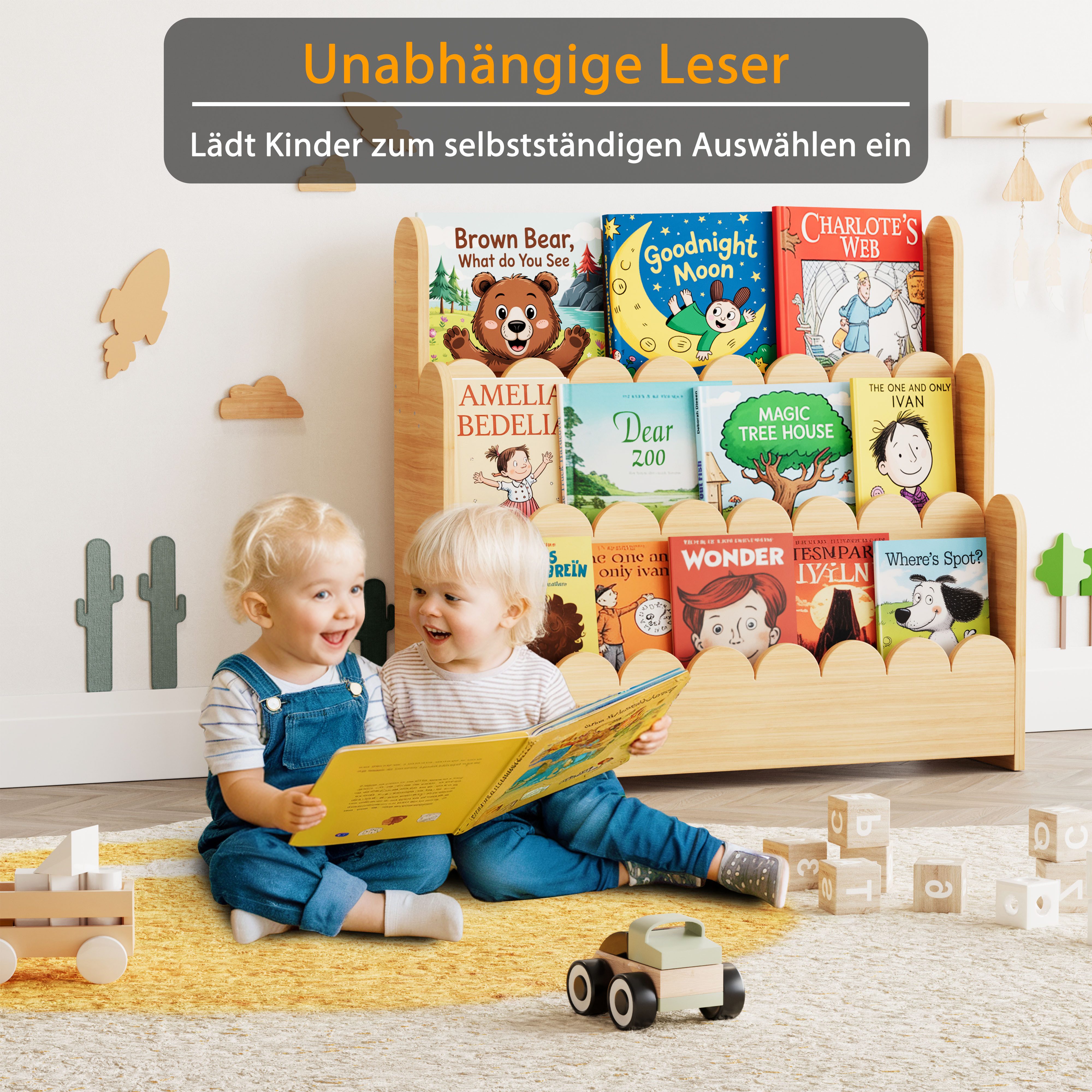 SpaceAid Bücherregal 3-stöckiges Kinderregal, Montessori-Bücherregal für Kleinkinder, 27T x 75B x 70H cm