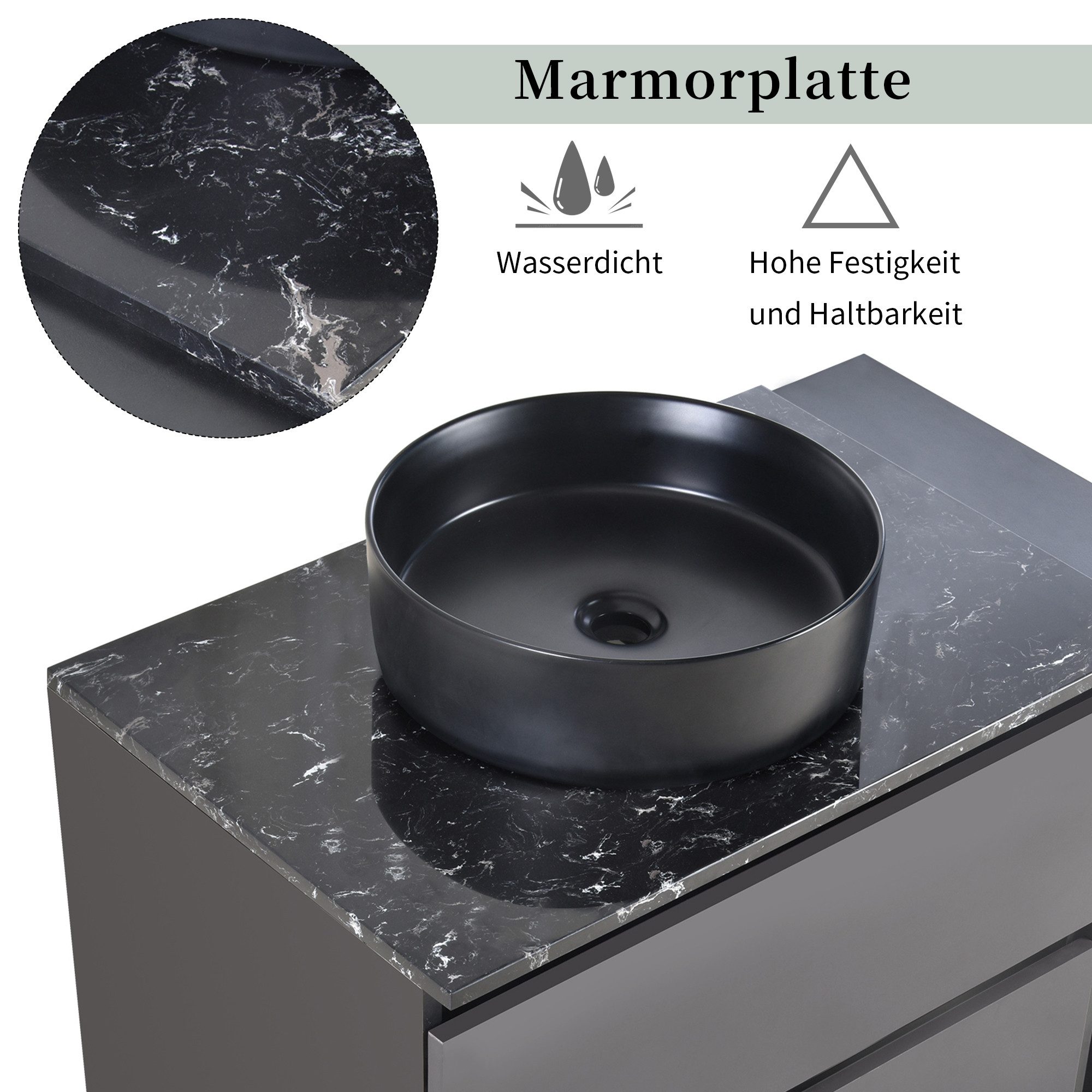 Flieks vanity unit (1-pc., bathroom cabinet with 2 drawers), washbasin cabinet with washbasin, bathroom furniture in width 80 cm