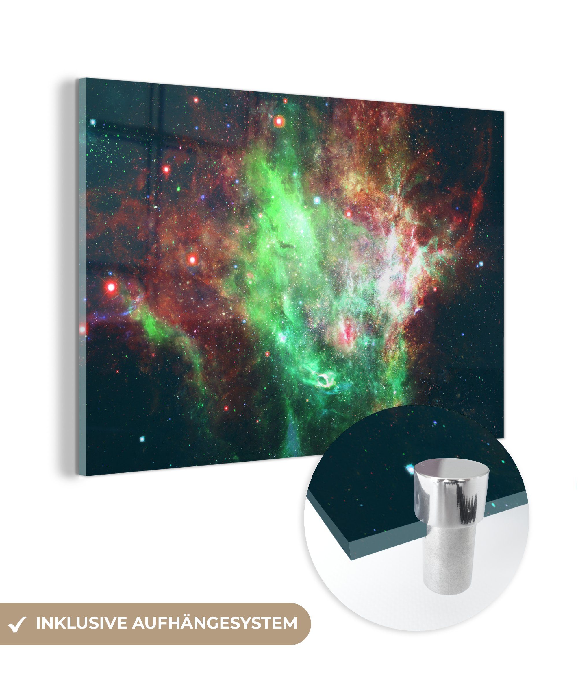 MuchoWow Acrylglasbild Weltraum - Sterne - Grün, (1 St), Glasbilder - Bilder auf Glas Wandbild - Foto auf Glas - Wanddekoration