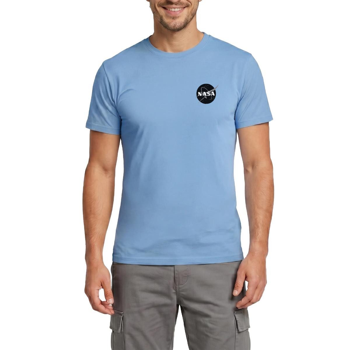 T-Shirt NASA Klassisches Brustogo In Schwarz-Weiß Männer T-Shirt