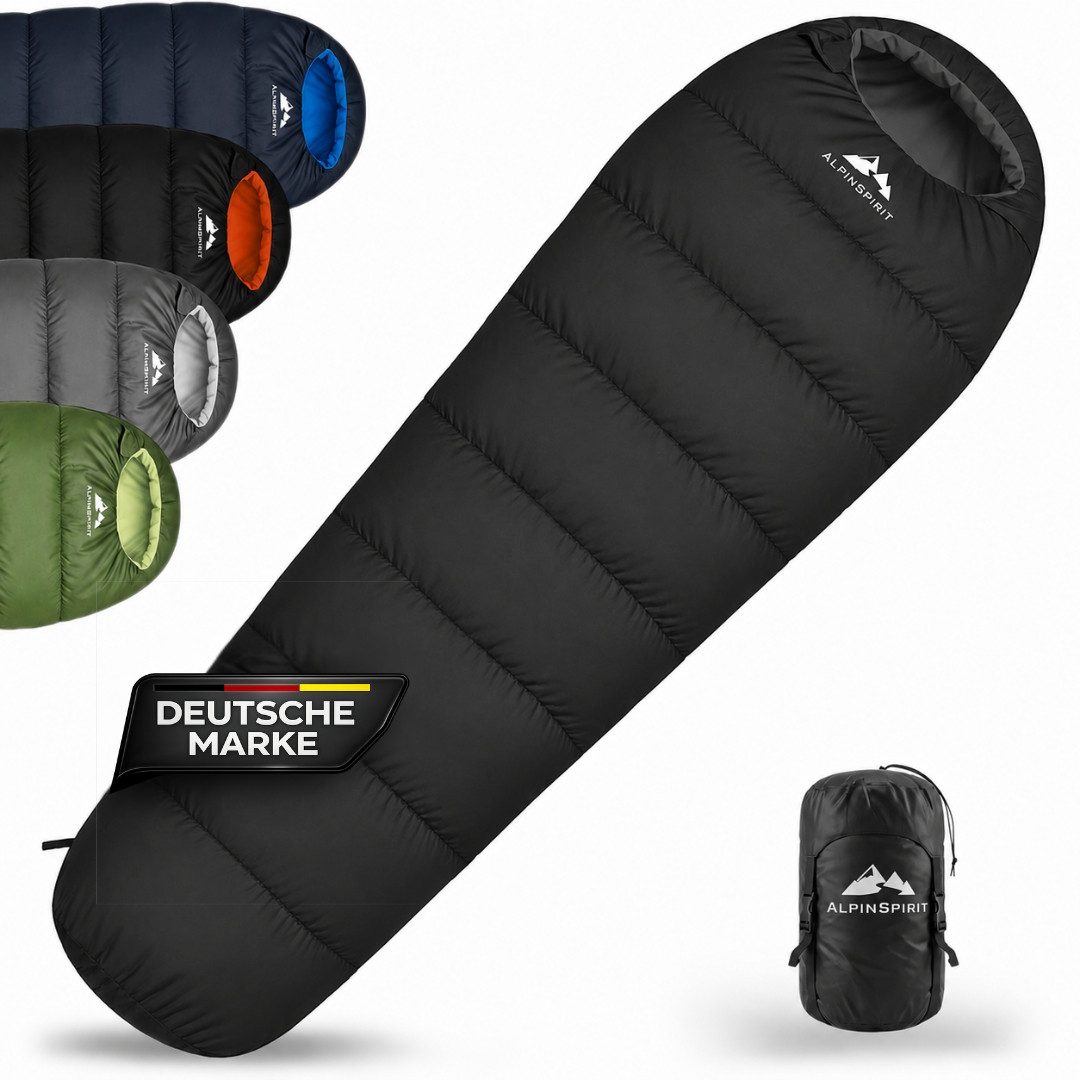 AlpinSpirit Mumienschlafsack [Ultraleicht] 3 Jahreszeiten Sommer & Winter, Packmaß, 210x75 cm (Festival, Trekking, Outdoor, Camping), 2 Wege Reißverschluss, 3 Jahreszeiten, Wasserabweisend