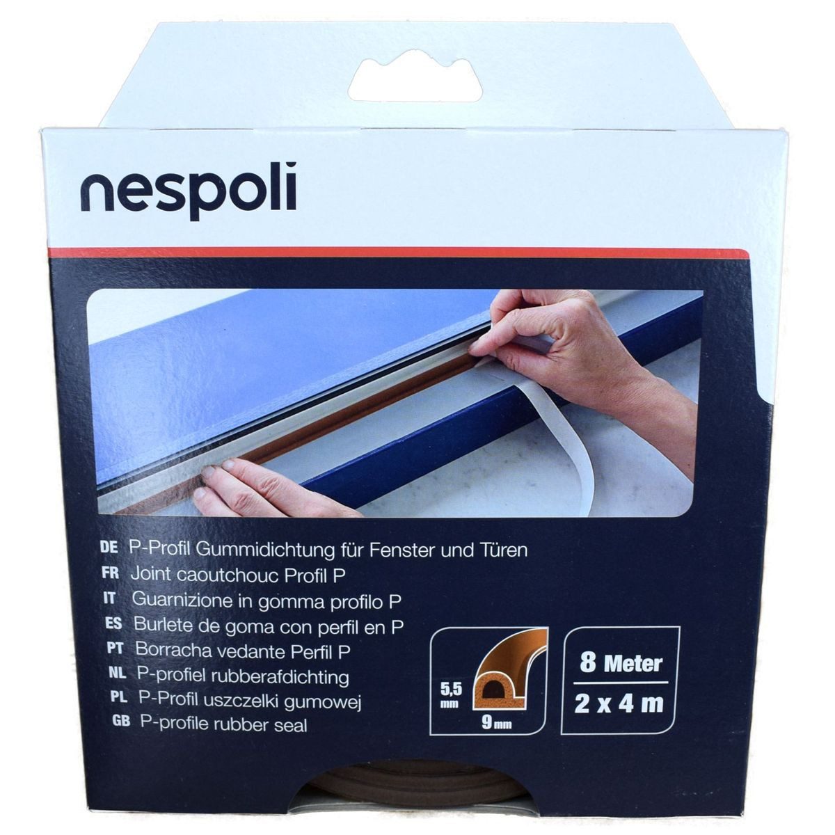 Nespoli Dichtungsband P-Profil Gummidichtung 8m selbstklebend, P-Profil Gummidichtung