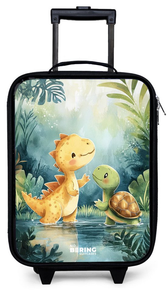 NoBoringSuitcases.com© Kinderkoffer mit leuchtende Räder - Dino - Schildkröte - Dschungel, 2 Rollen, Kinder Koffer Klein, Trolley Handgepäck, Reisekoffer