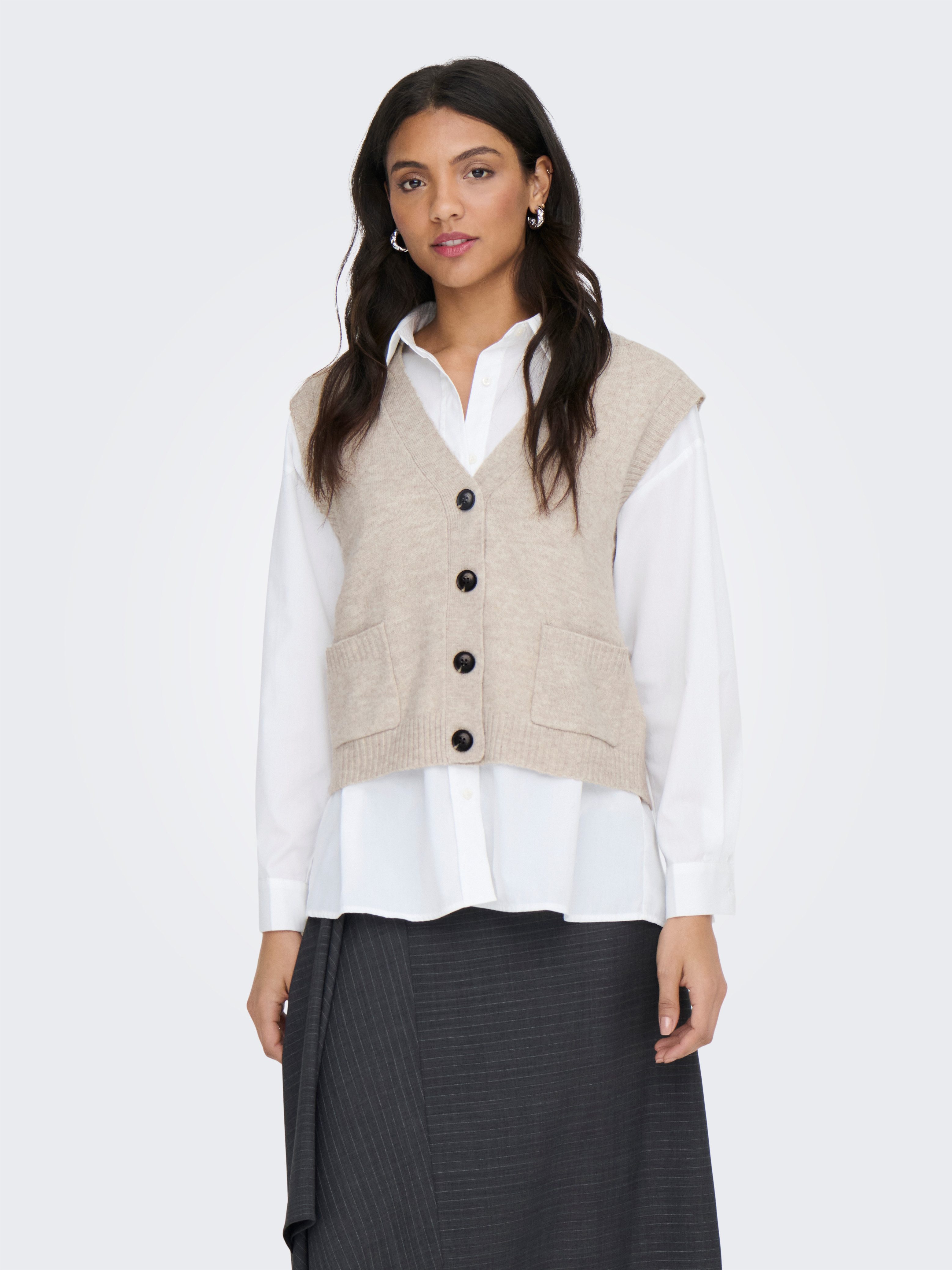 JDY Strickweste JDYSUPER S/L V-NECK VEST KNT NOOS Materialmix